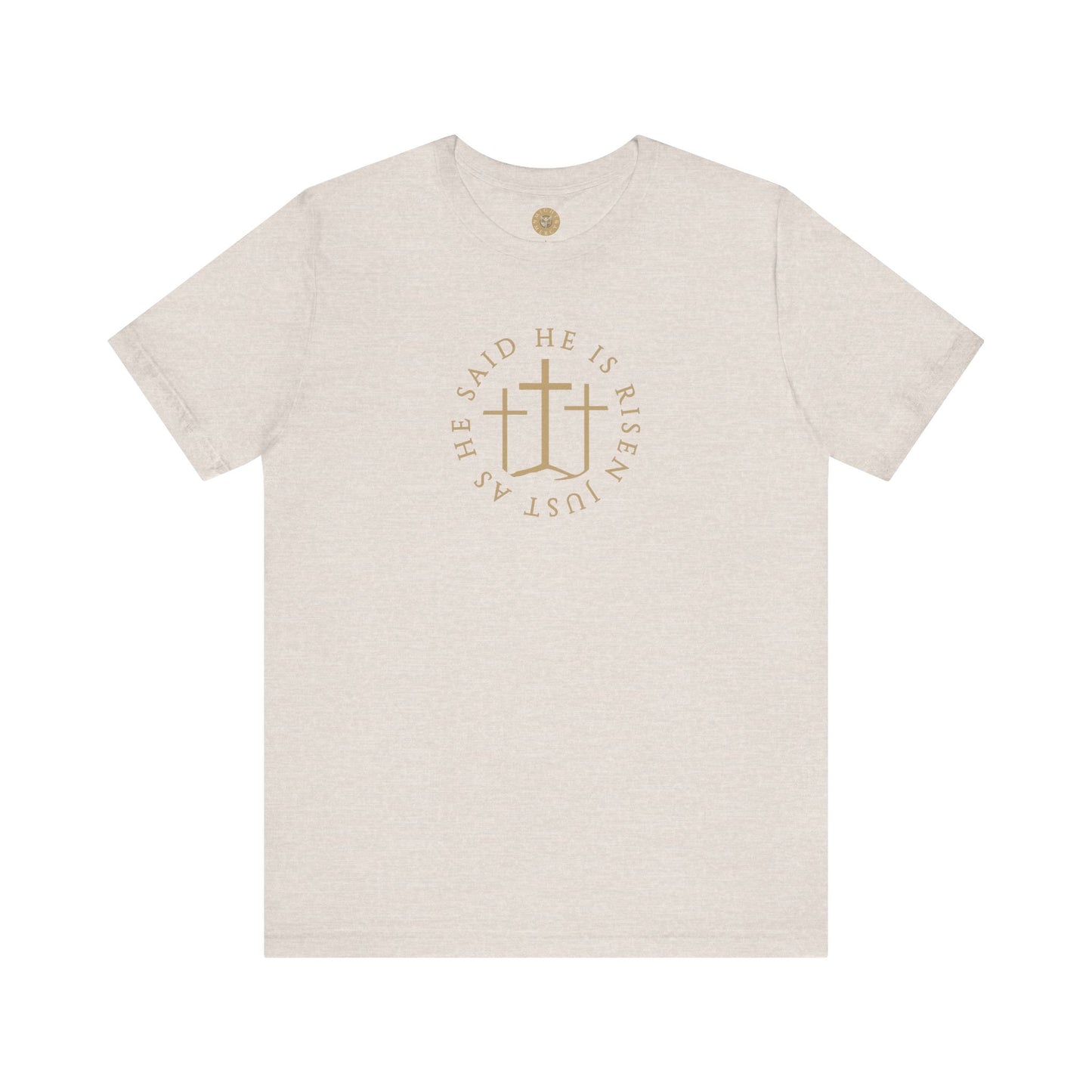 Risen Cross – Matthew 28:6 Short Sleeve Tee (Front Print)