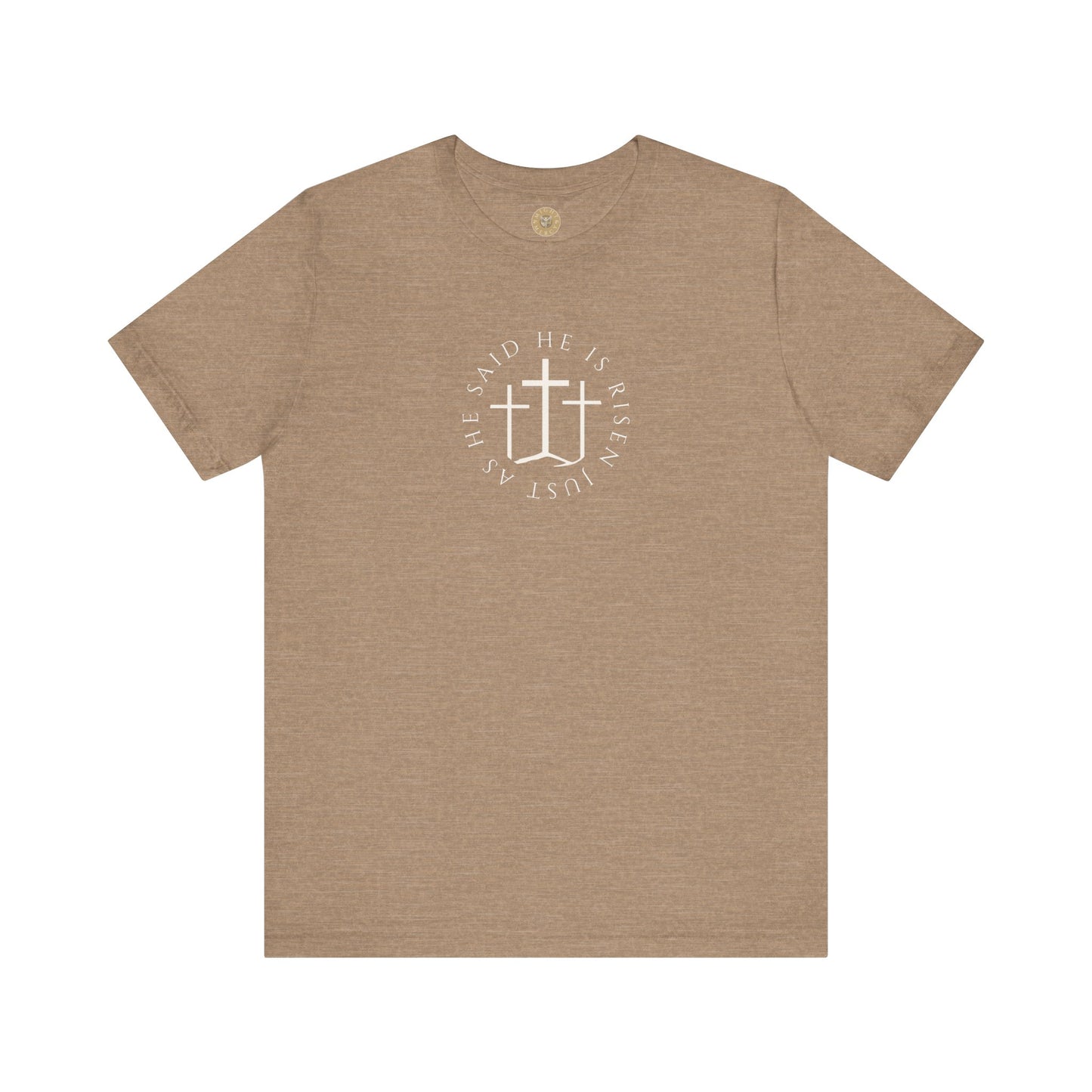 Risen Cross – Matthew 28:6 Short Sleeve Tee (Front Print)