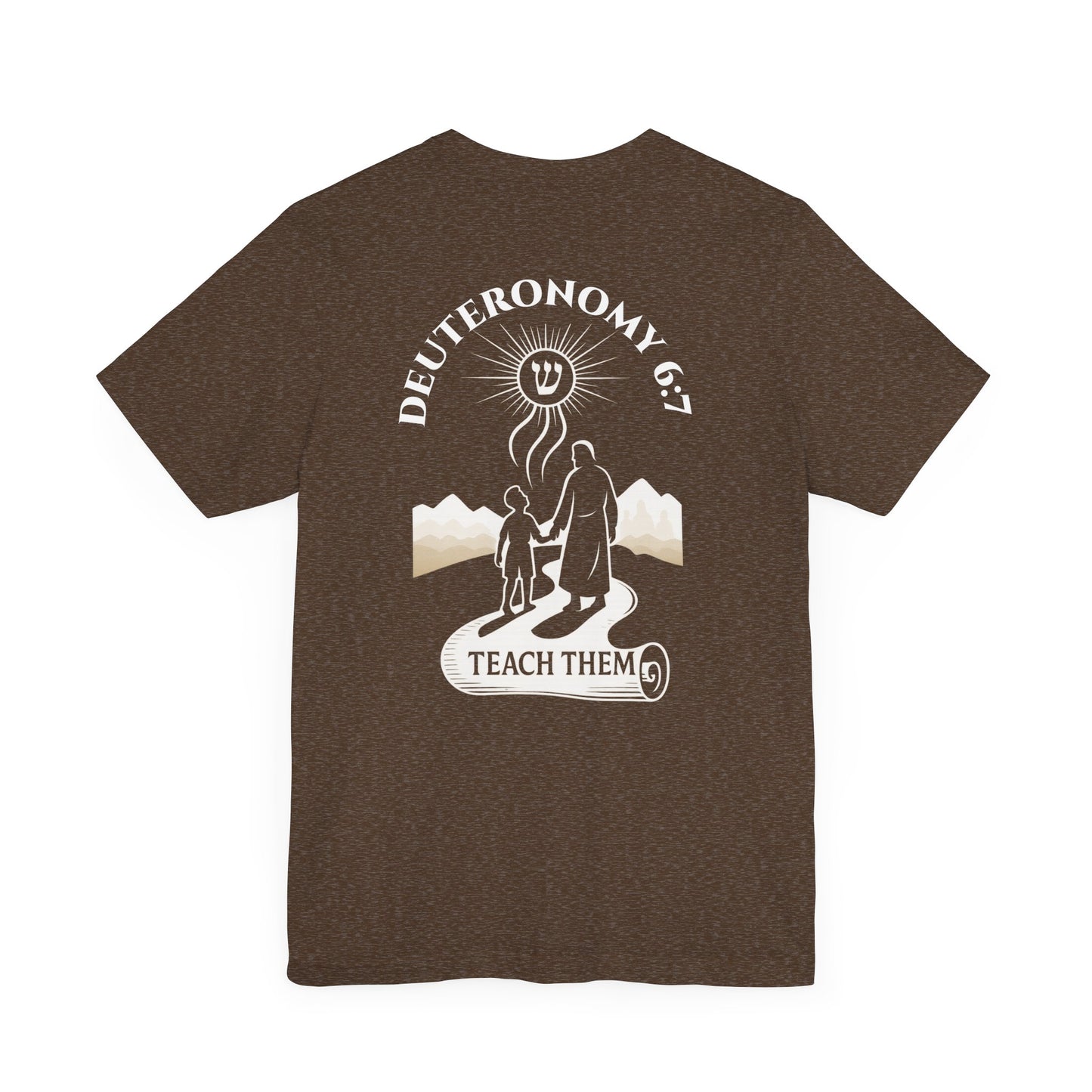 Deuteronomy 6:7 Christian t-shirt with 'Teach Them Diligently' vintage design showing scripture text and symbolic imagery
