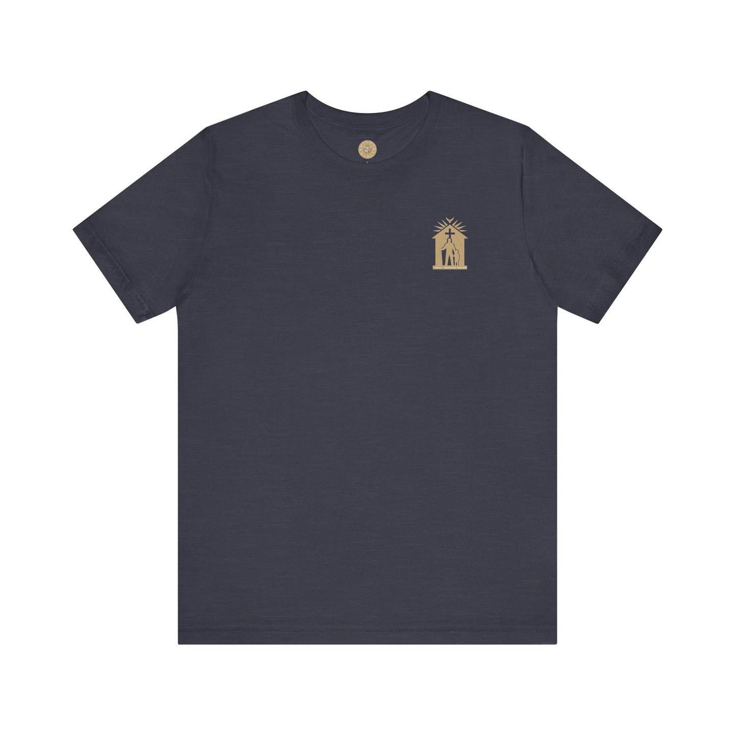 Joshua 24:15 Christian t-shirt with Protector Provider Priest design in heather navy blue