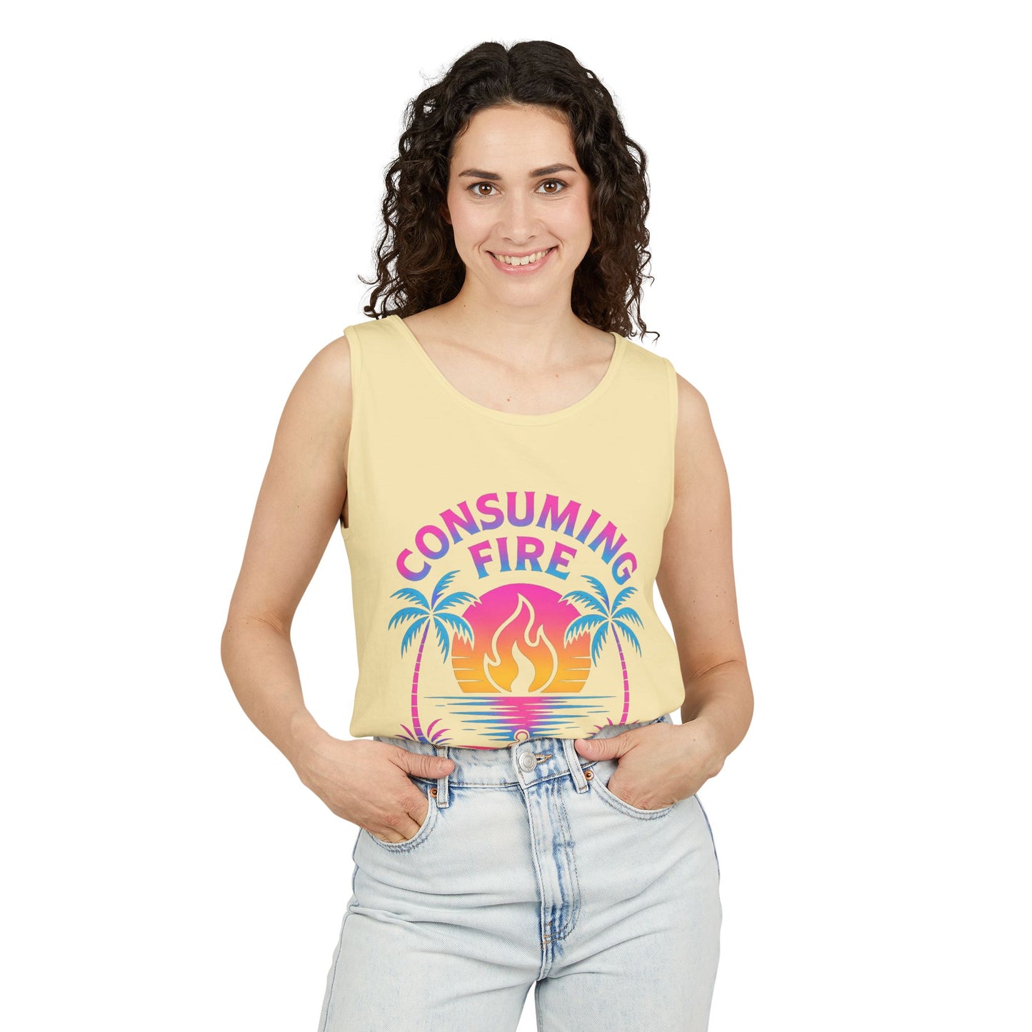 Consuming Fire – Hebrews 12:29 Neon Christian Tank Top
