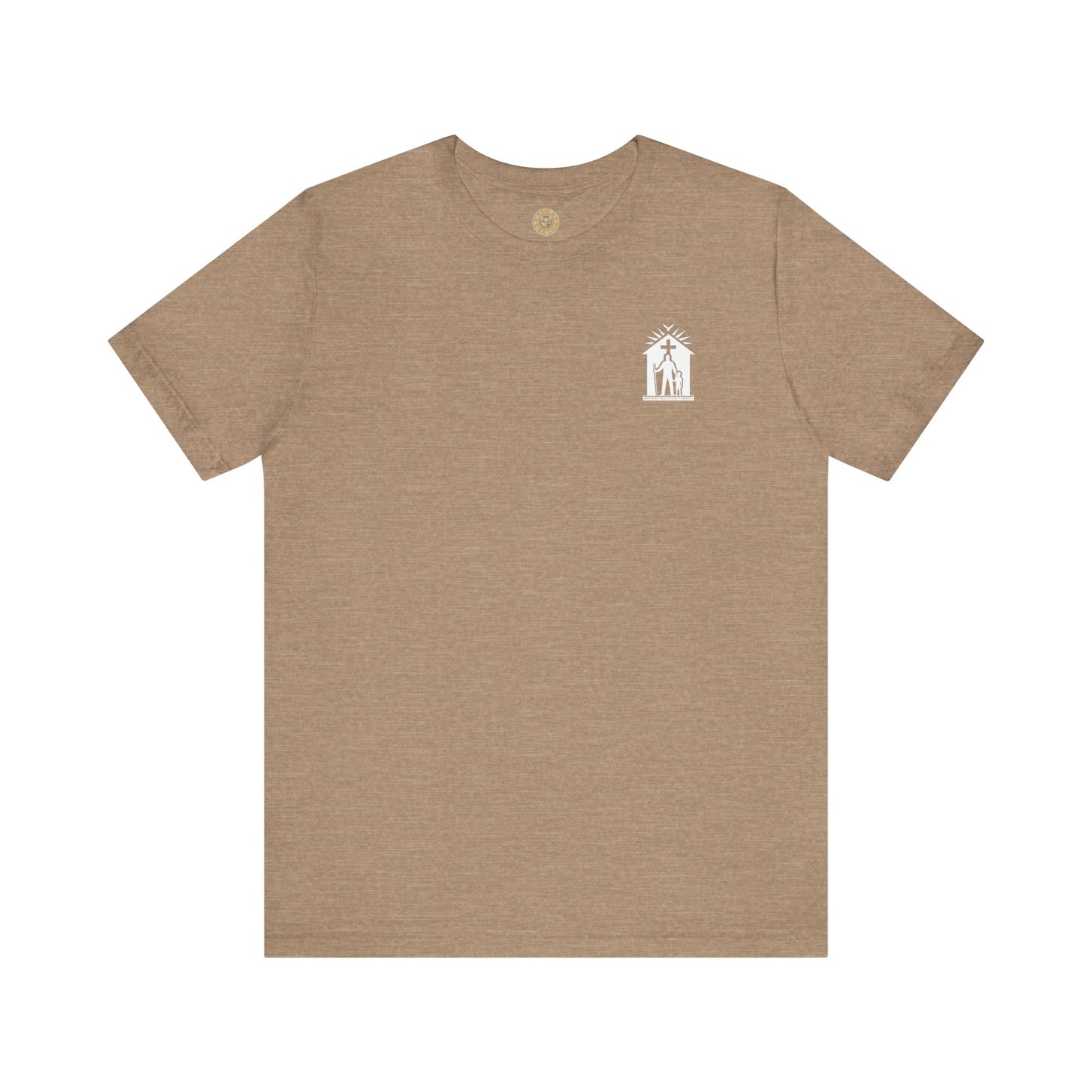 Joshua 24:15 Christian t-shirt with Protector Provider Priest design in heather tan
