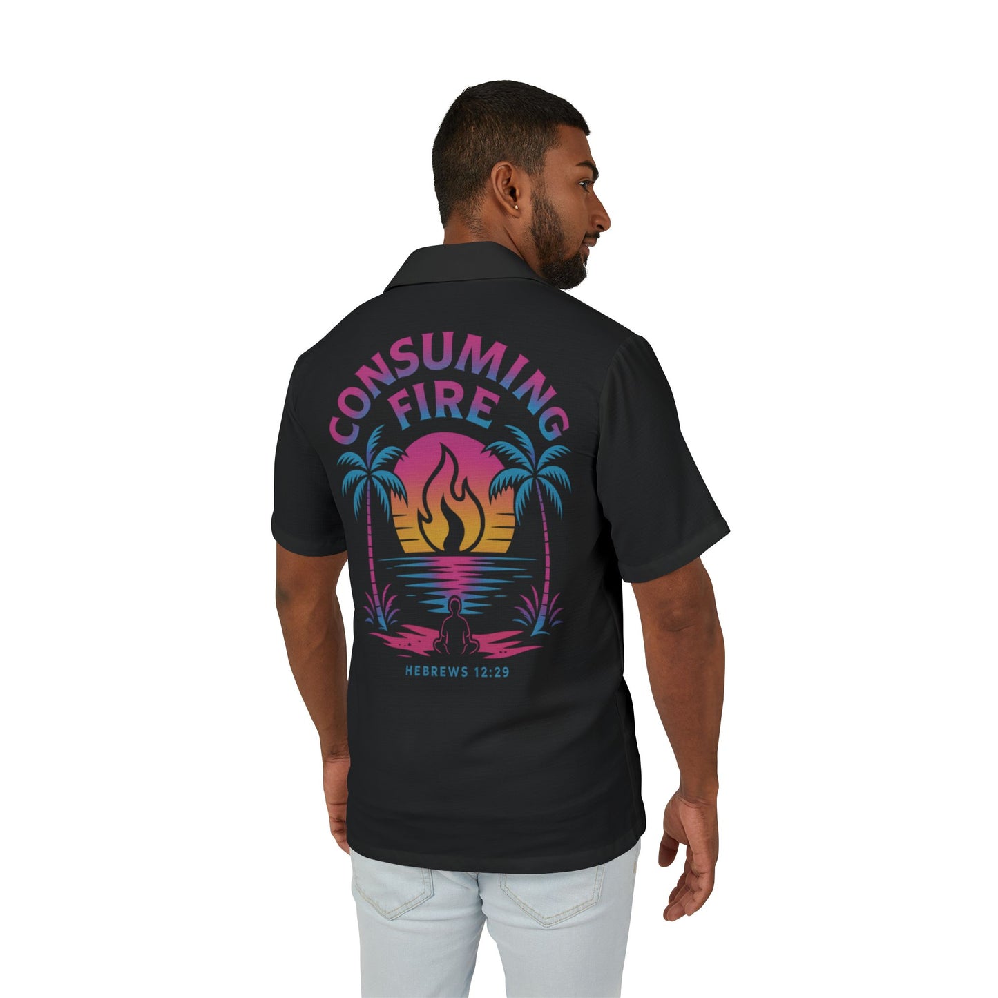 Consuming Fire – Hebrews 12:29 Summer Camp Shirt (Back Print)