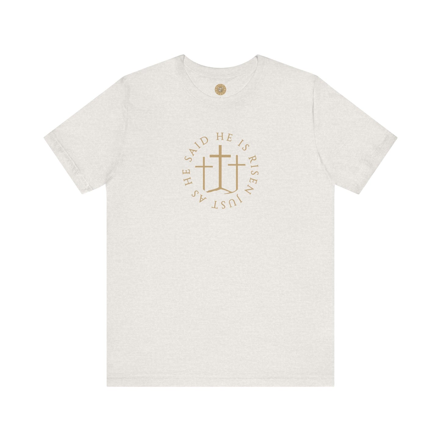 Risen Cross – Matthew 28:6 Short Sleeve Tee (Front Print)