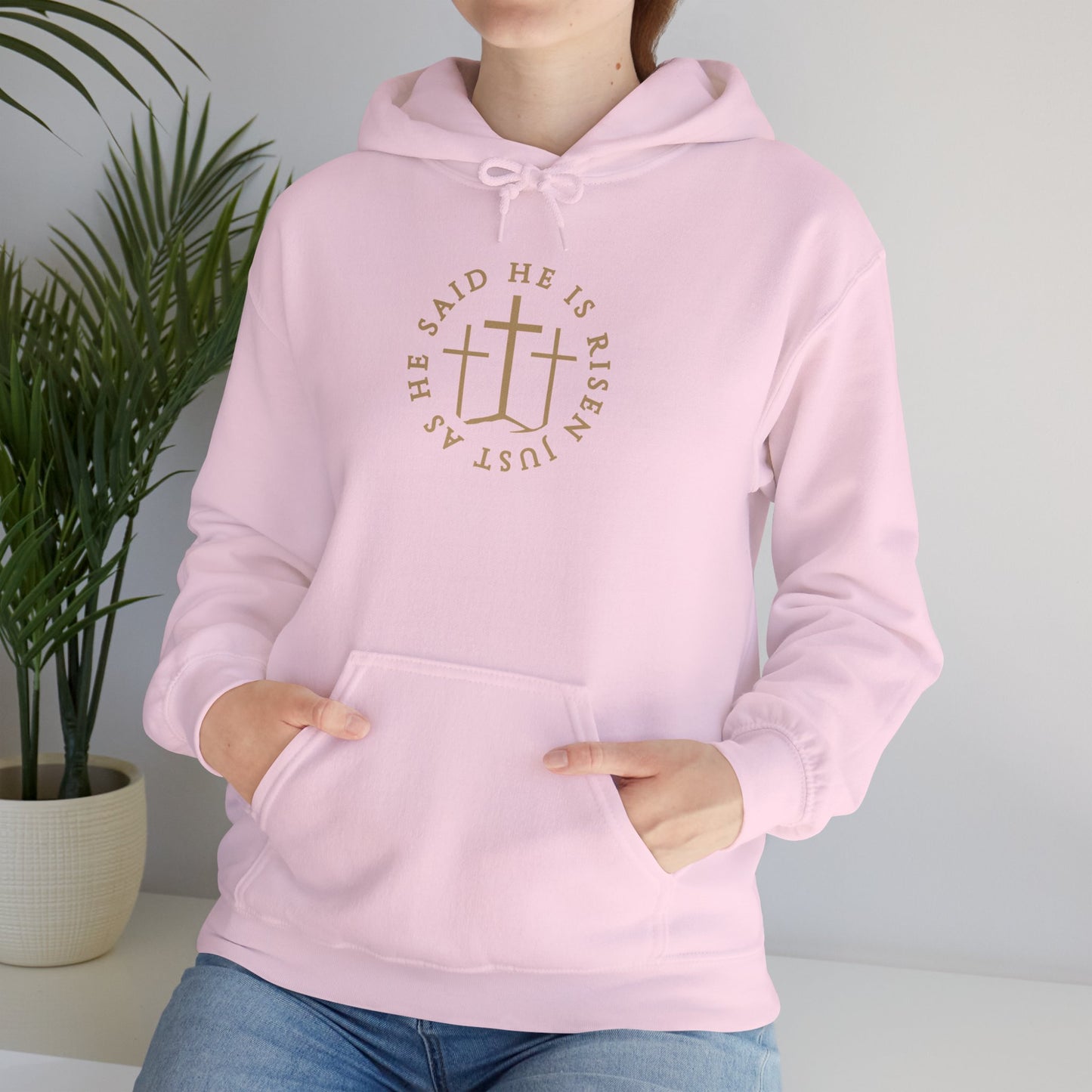 Risen Cross – Matthew 28:6 Hoodie (Front Print)