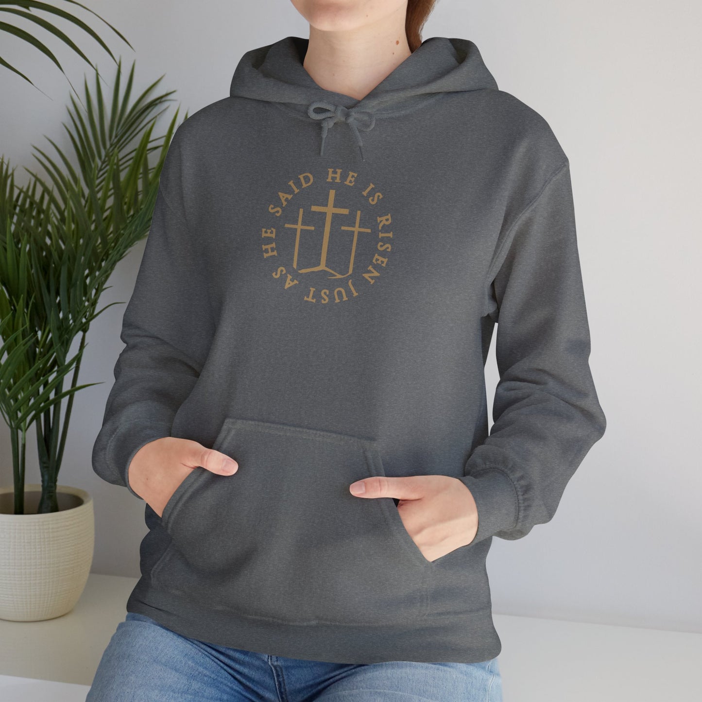 Risen Cross – Matthew 28:6 Hoodie (Front Print)