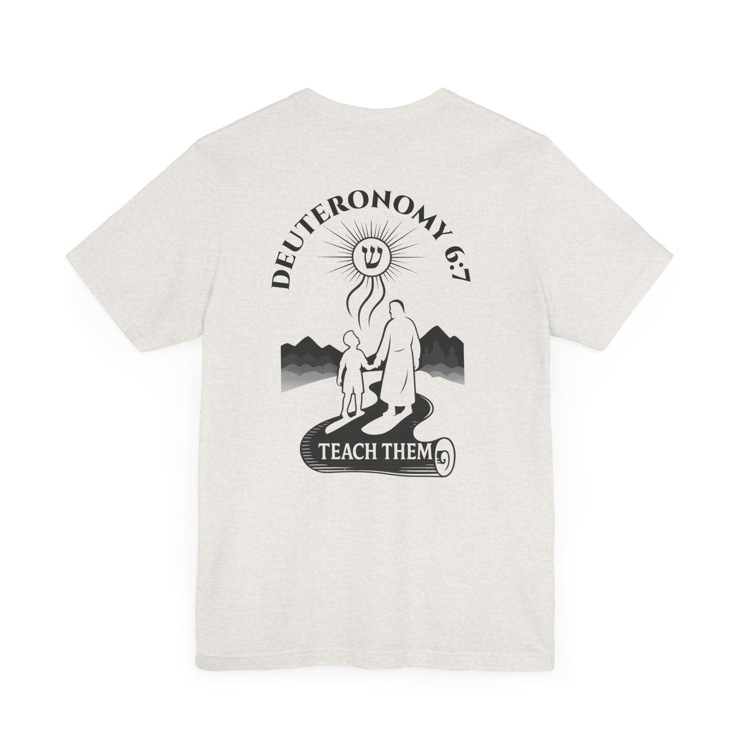 Deuteronomy 6:7 Christian t-shirt with 'Teach Them Diligently' vintage design showing scripture text and symbolic imagery