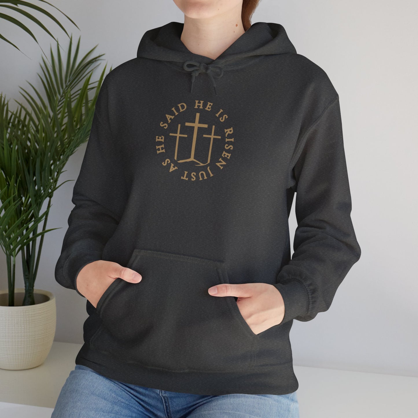 Risen Cross – Matthew 28:6 Hoodie (Front Print)