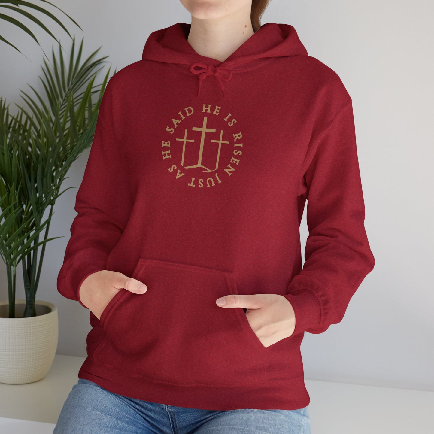 Risen Cross – Matthew 28:6 Hoodie (Front Print)
