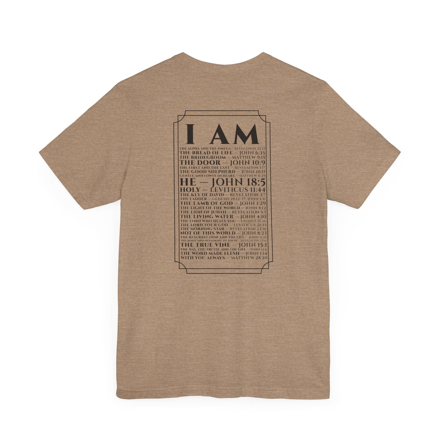 Back view of The Great I AM Christian t-shirt showing biblical design