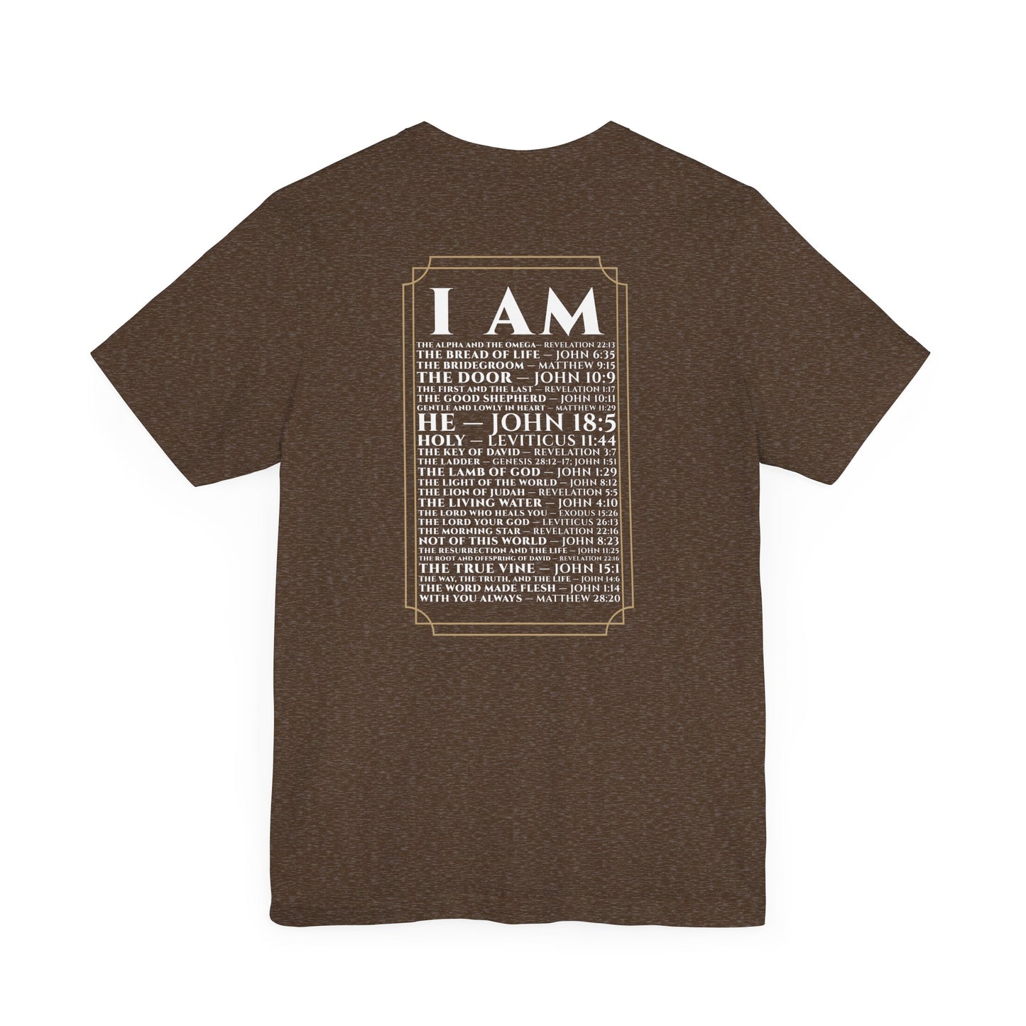Back view of The Great I AM Christian t-shirt showing biblical design