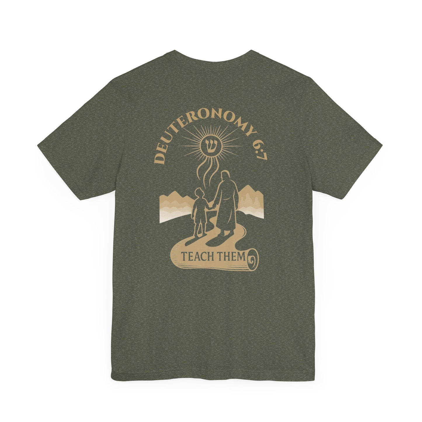 Deuteronomy 6:7 Christian t-shirt with 'Teach Them Diligently' vintage design showing scripture text and symbolic imagery