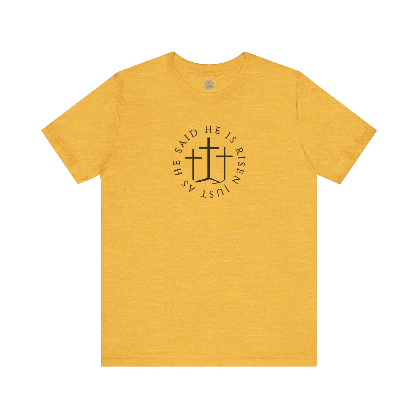 Risen Cross – Matthew 28:6 Short Sleeve Tee (Front Print)