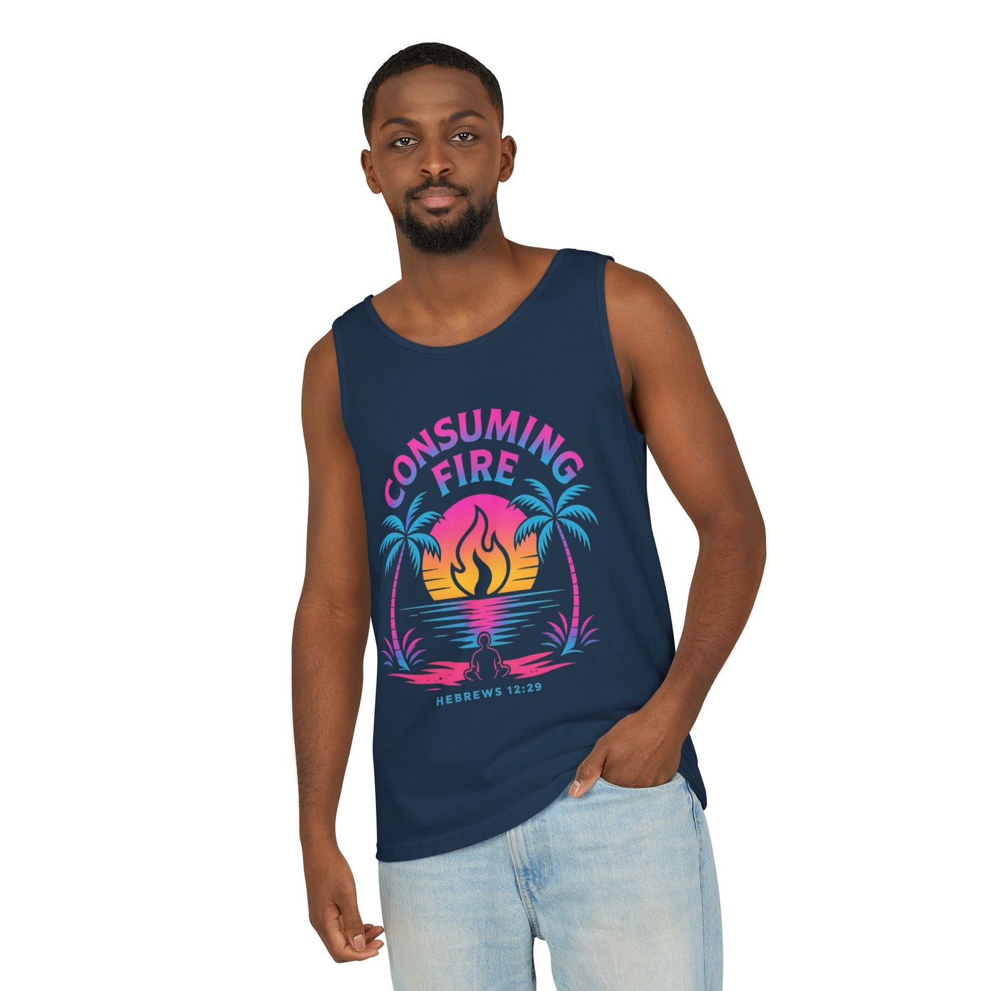 Consuming Fire – Hebrews 12:29 Neon Christian Tank Top