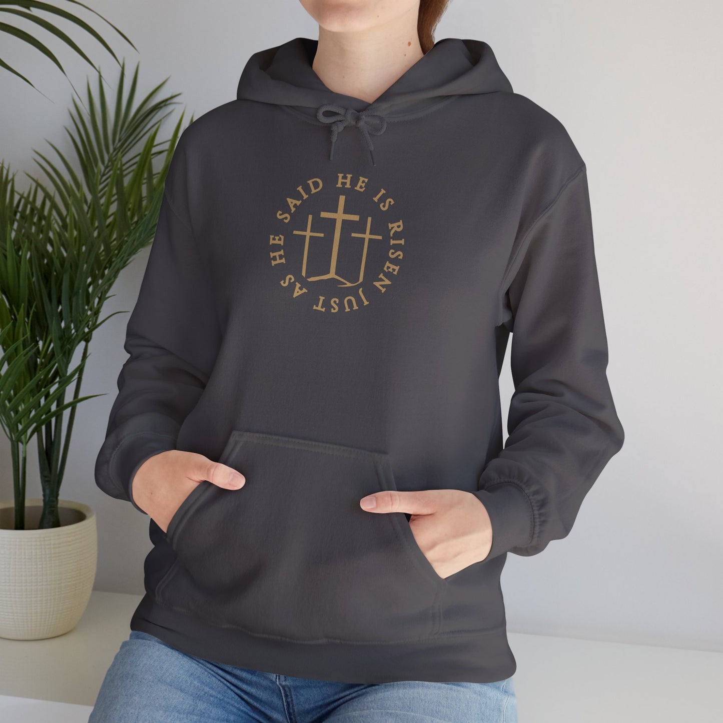 Risen Cross – Matthew 28:6 Hoodie (Front Print)