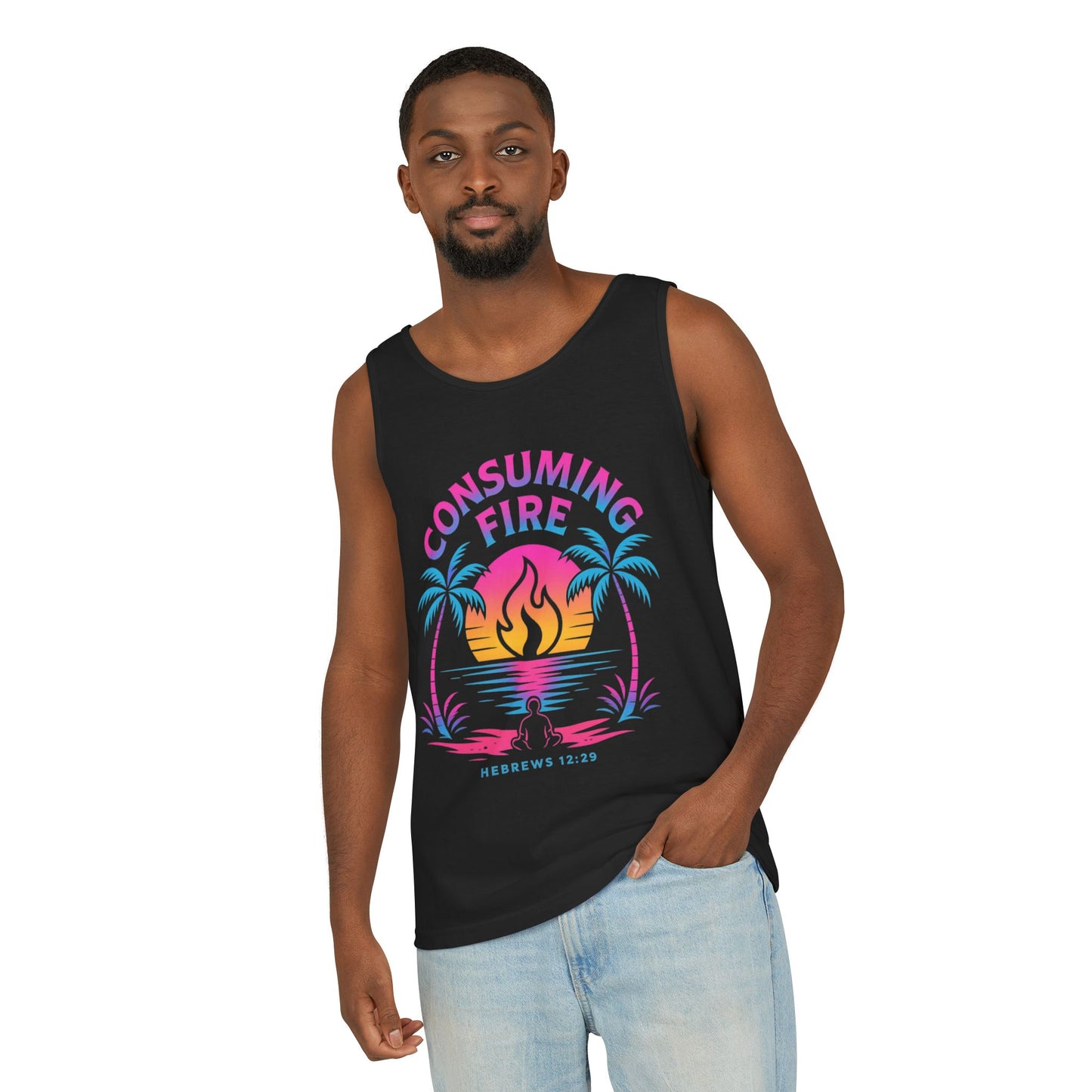 Consuming Fire – Hebrews 12:29 Neon Christian Tank Top