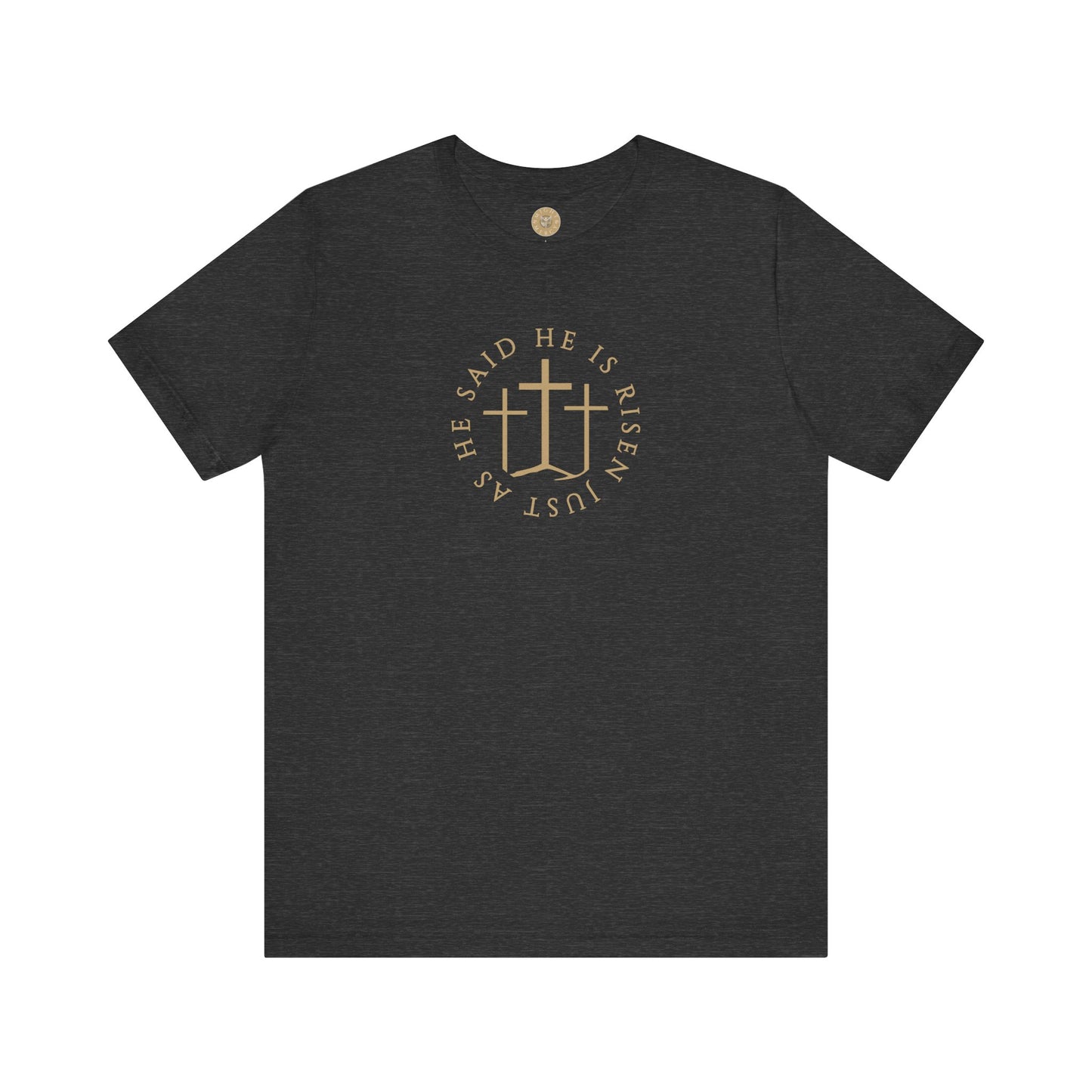 Risen Cross – Matthew 28:6 Short Sleeve Tee (Front Print)