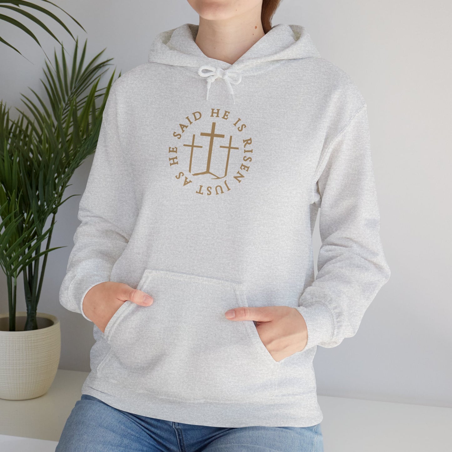 Risen Cross – Matthew 28:6 Hoodie (Front Print)
