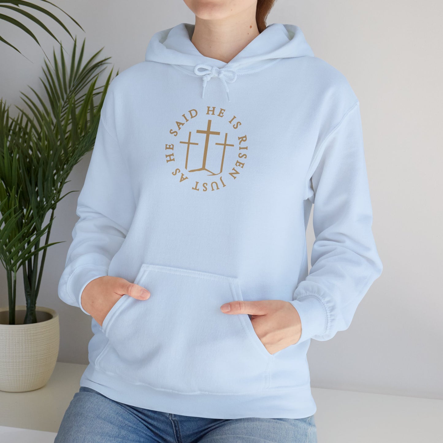 Risen Cross – Matthew 28:6 Hoodie (Front Print)