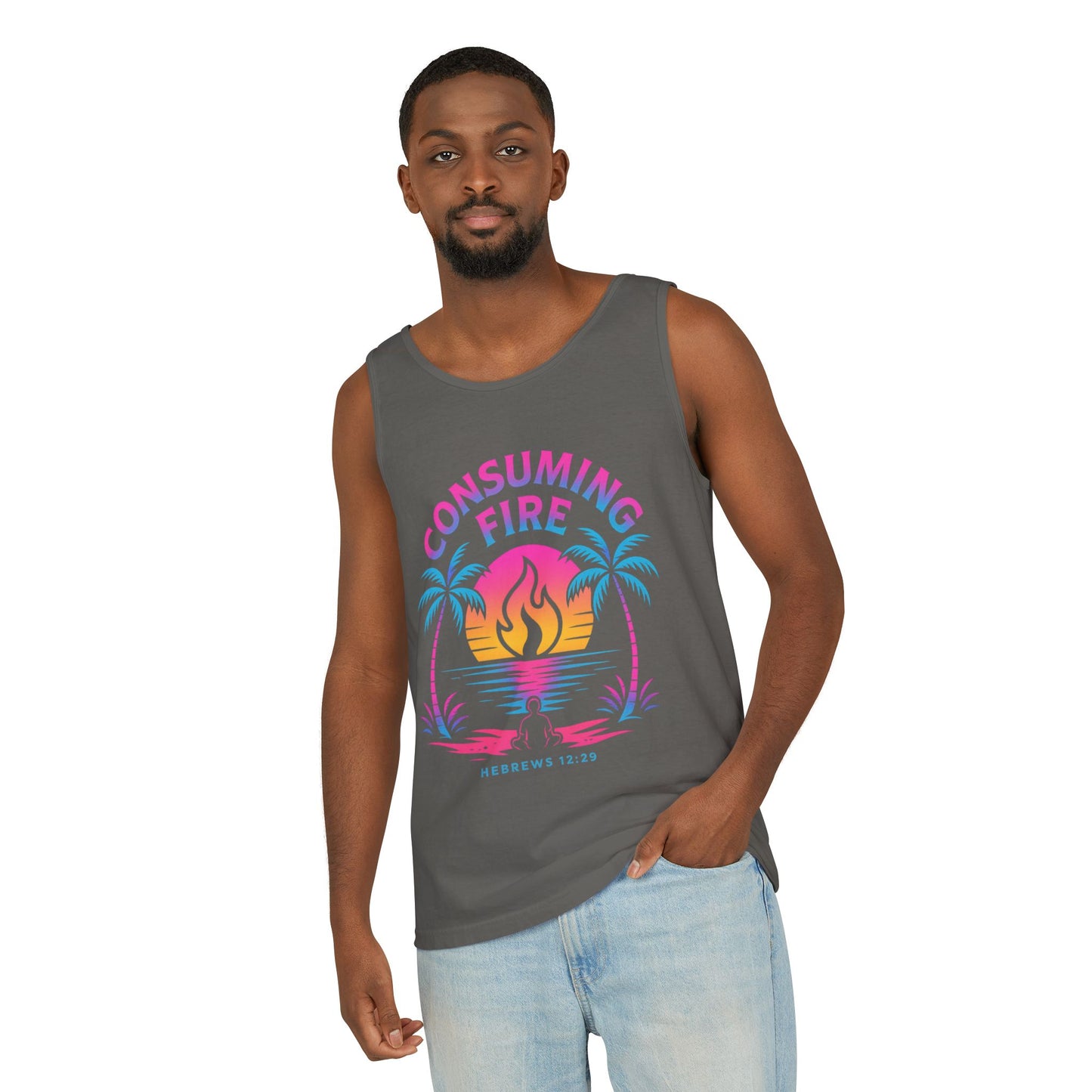 Consuming Fire – Hebrews 12:29 Neon Christian Tank Top
