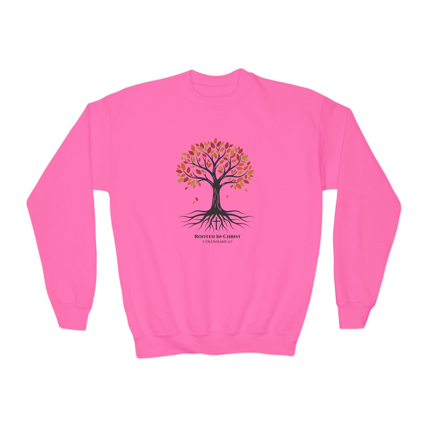 Rooted In Christ – Colossians 2:7 Youth Christian Fall Crewneck
