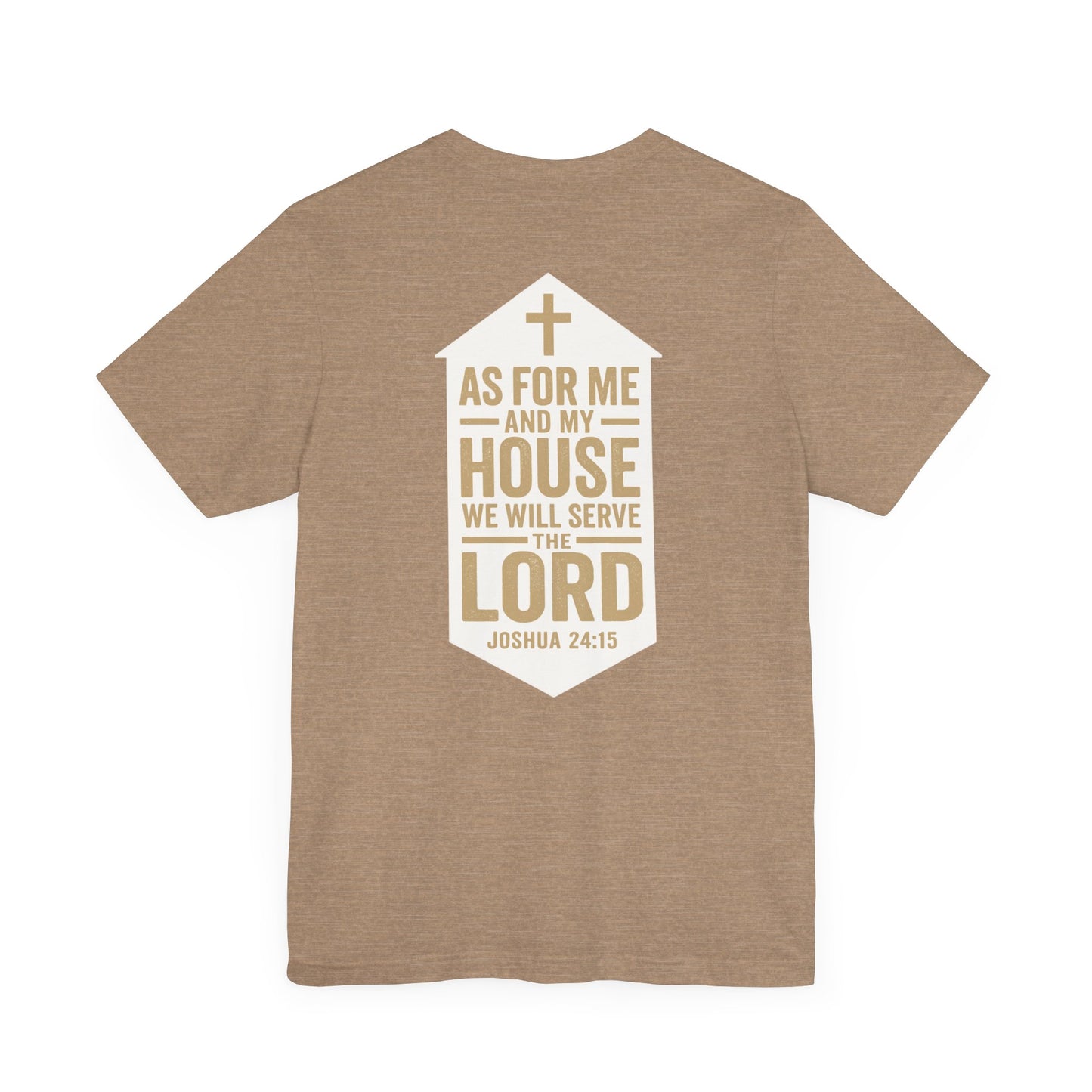 Back view of Joshua 24:15 Christian t-shirt showing scripture design