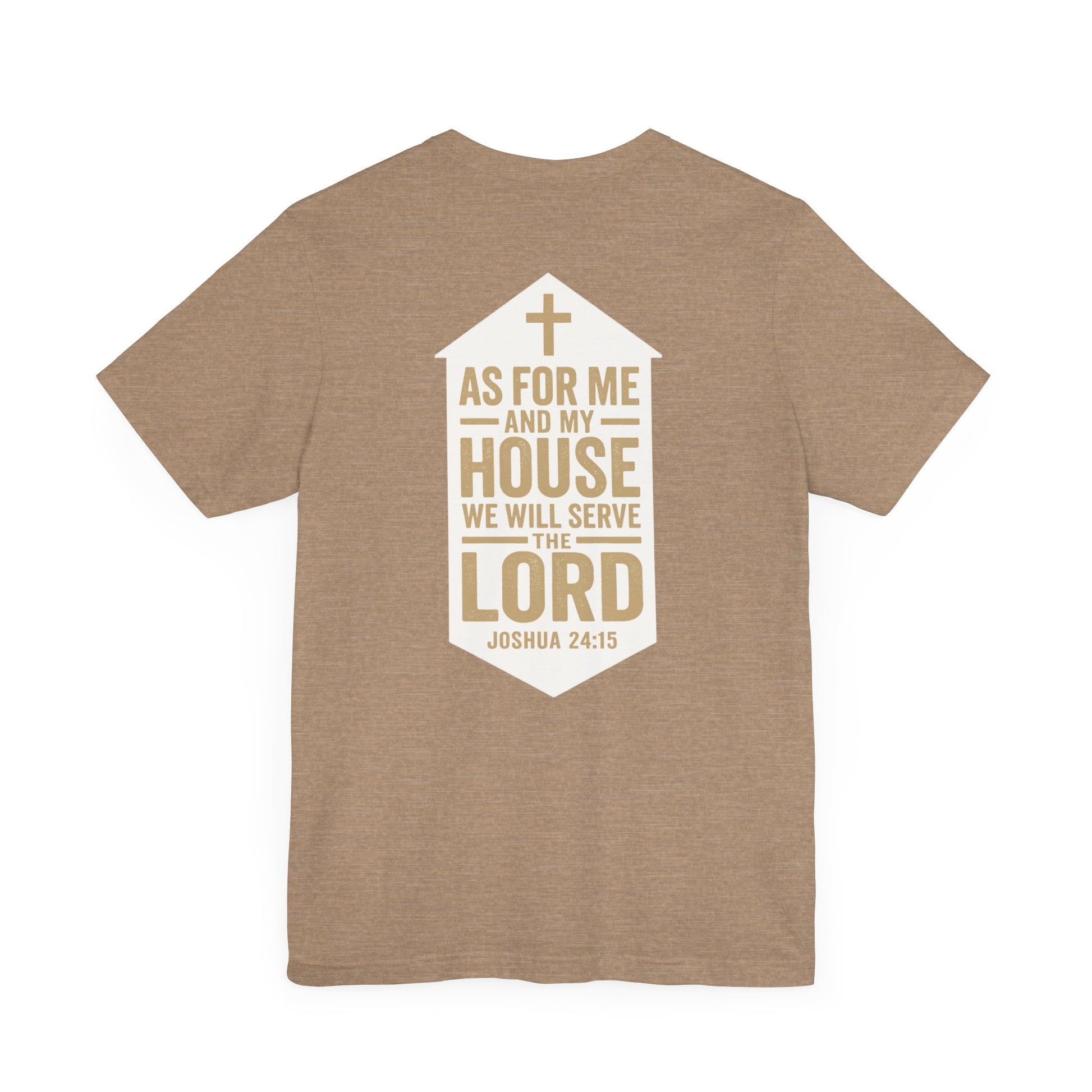 Back view of Joshua 24:15 Christian t-shirt showing scripture design