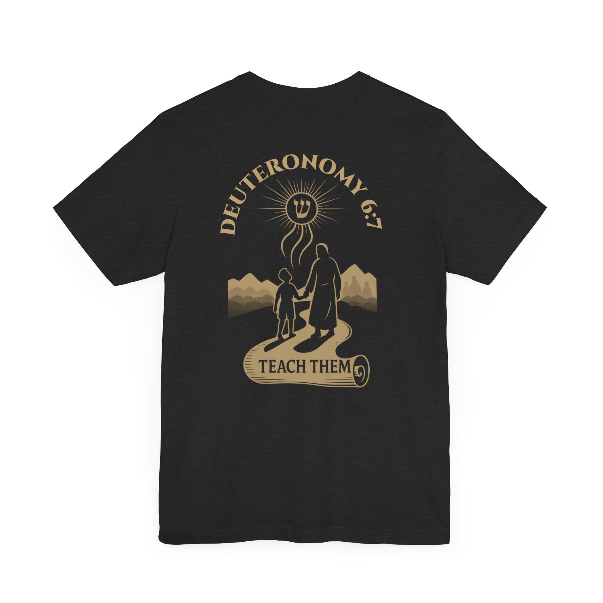 Deuteronomy 6:7 Christian t-shirt with 'Teach Them Diligently' vintage design showing scripture text and symbolic imagery