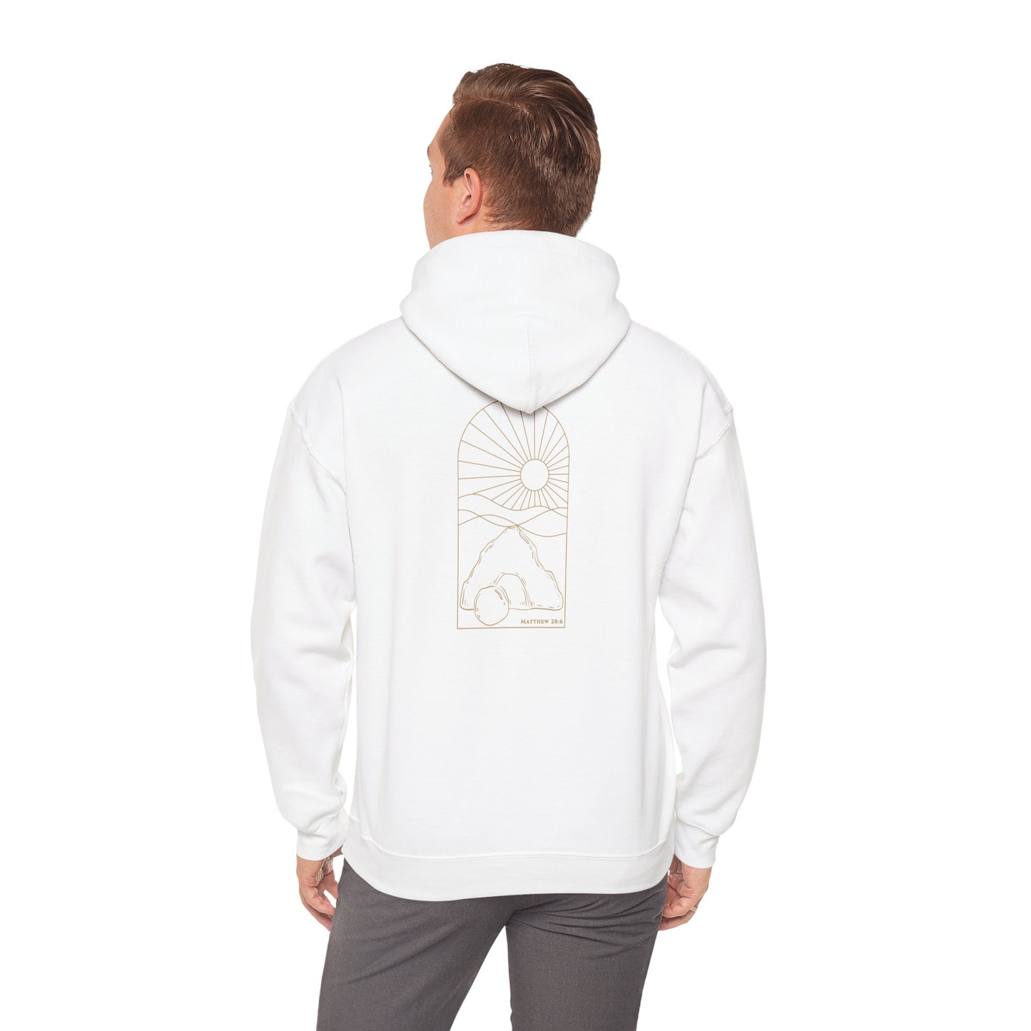 Risen Tomb – Matthew 28:6 Hoodie (Back Print)