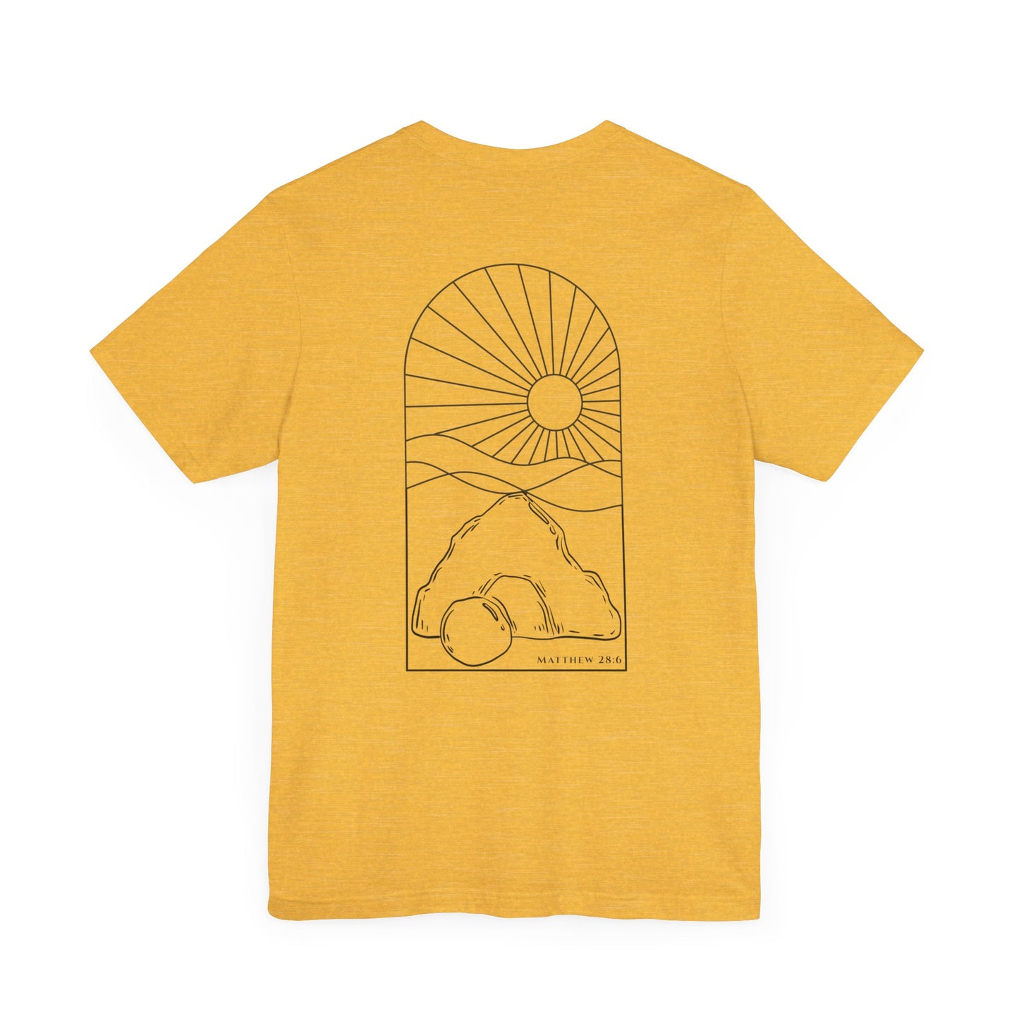 Risen Tomb – Matthew 28:6 Short Sleeve Tee (Back Print)