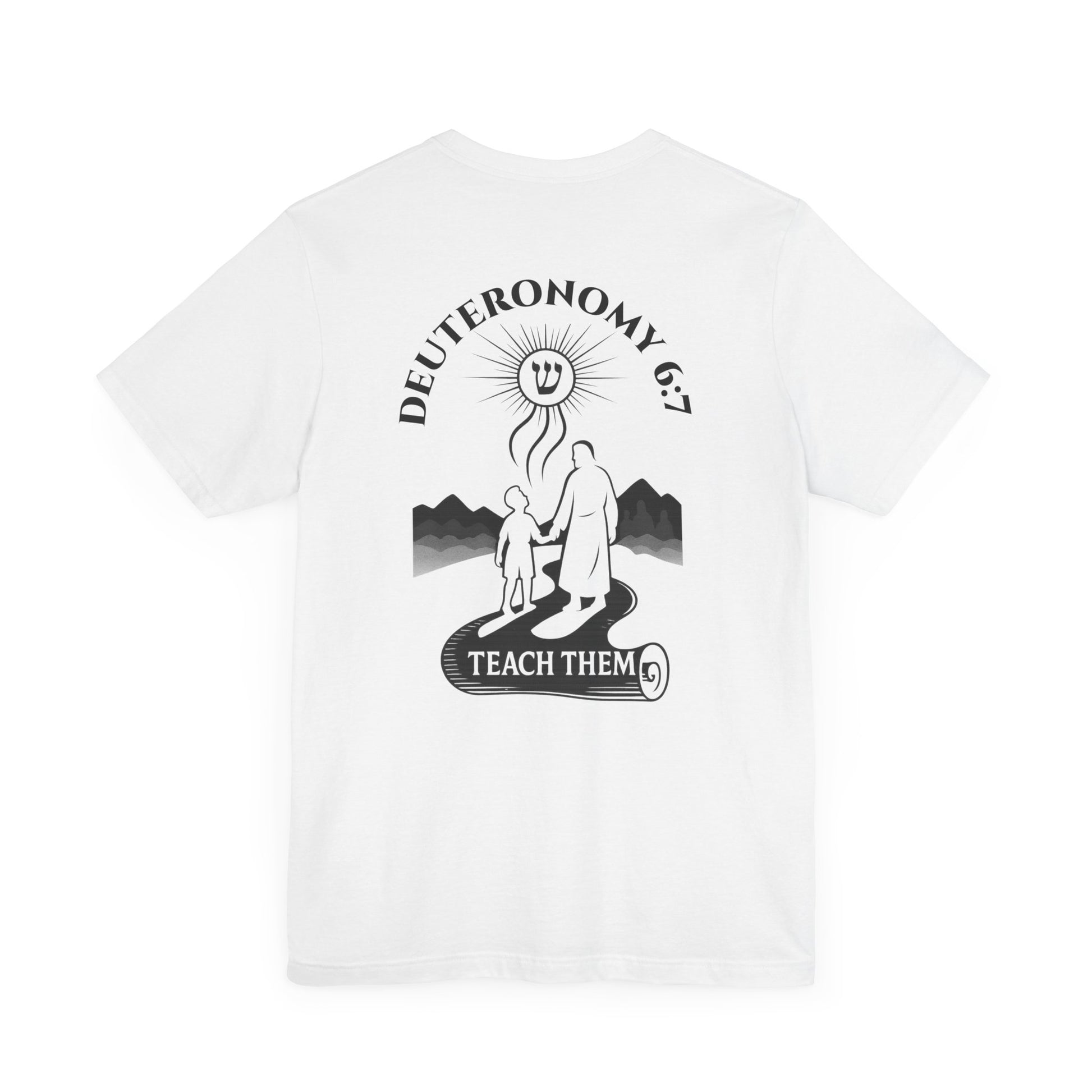 Deuteronomy 6:7 Christian t-shirt with 'Teach Them Diligently' vintage design showing scripture text and symbolic imagery