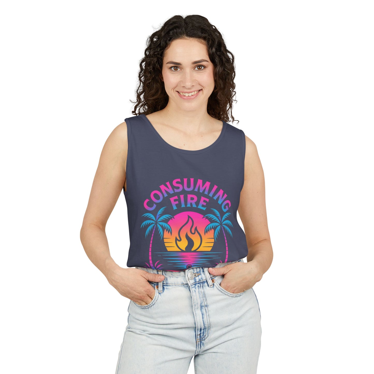Consuming Fire – Hebrews 12:29 Neon Christian Tank Top