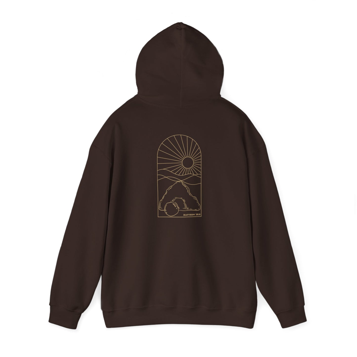 Risen Tomb – Matthew 28:6 Hoodie (Back Print)