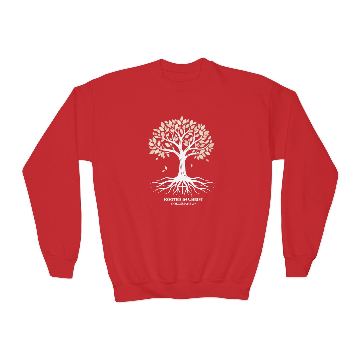 Rooted In Christ – Colossians 2:7 Youth Christian Fall Crewneck