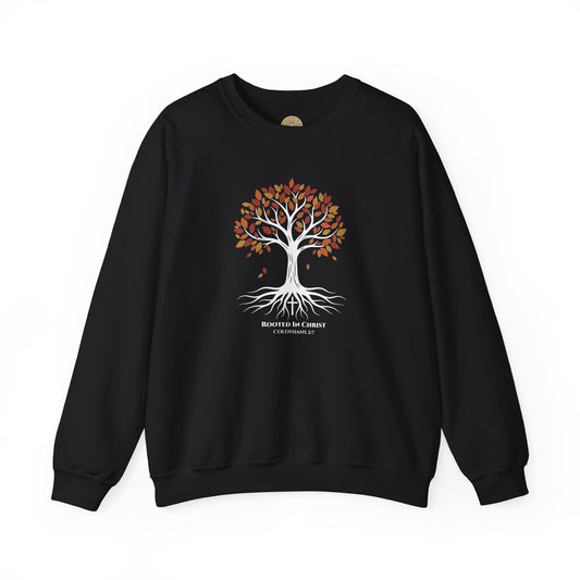 Rooted In Christ – Colossians 2:7 Christian Fall Crewneck
