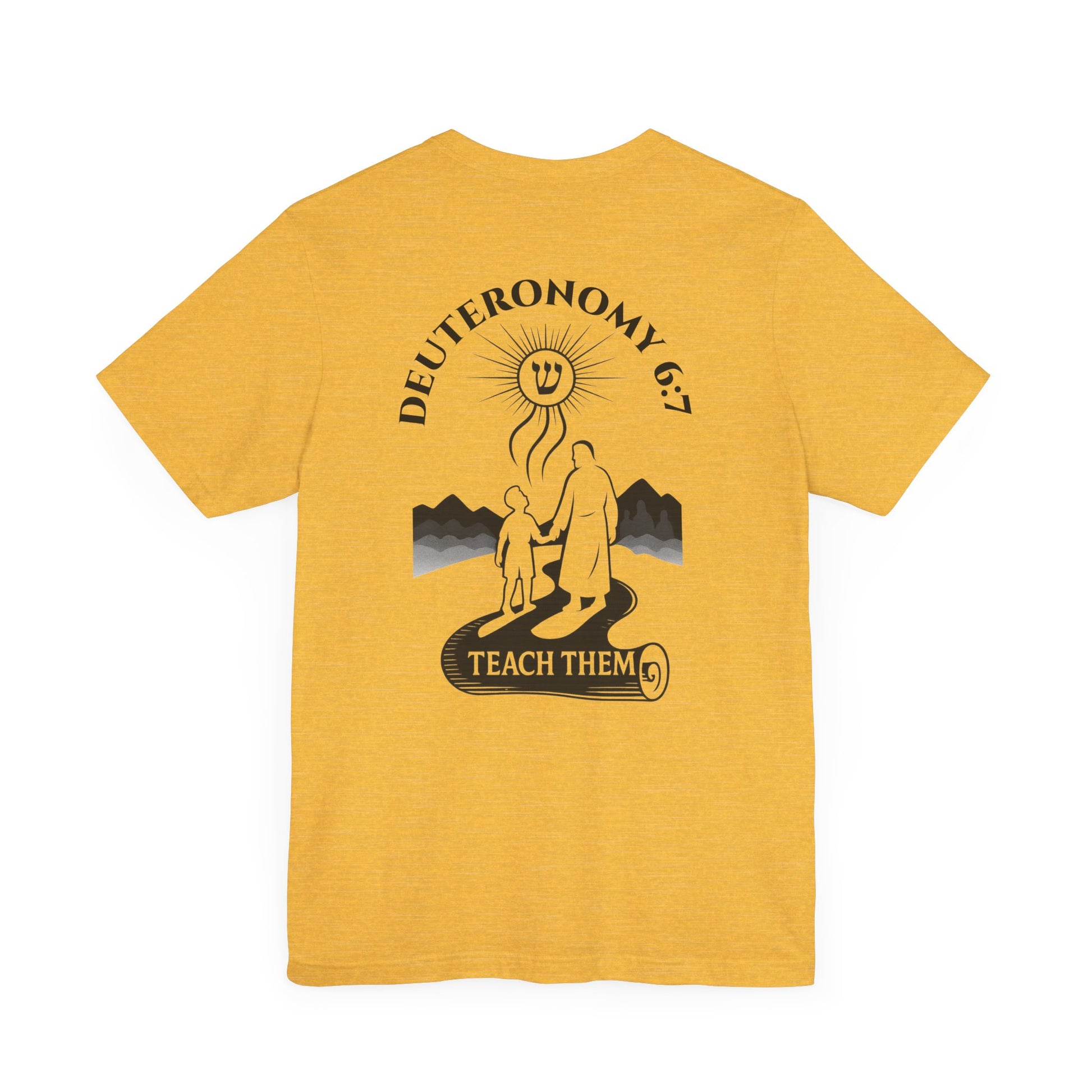 Deuteronomy 6:7 Christian t-shirt with 'Teach Them Diligently' vintage design showing scripture text and symbolic imagery
