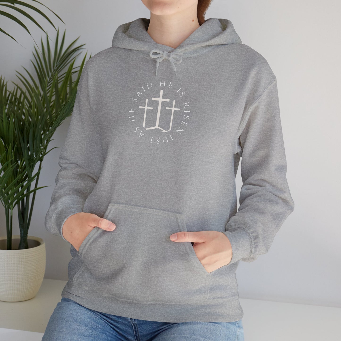 Risen Cross – Matthew 28:6 Hoodie (Front Print)