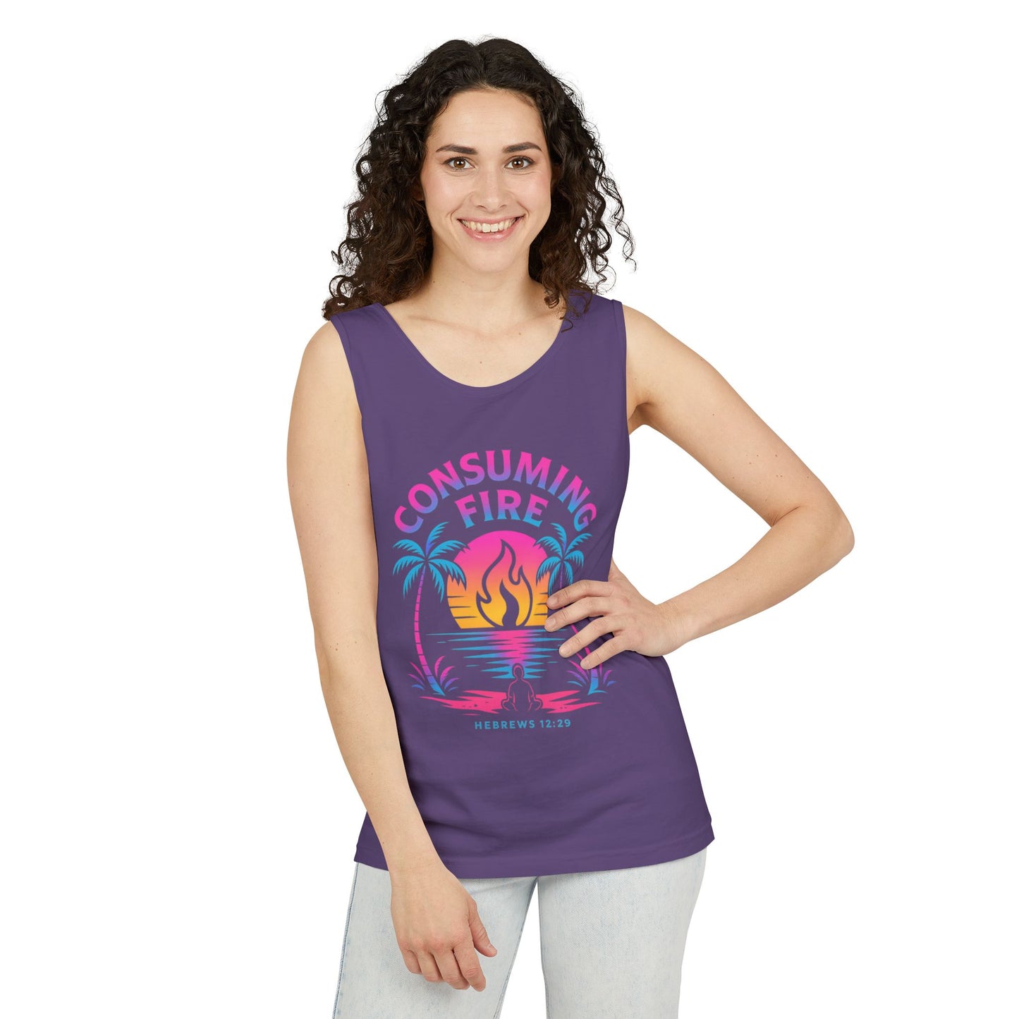 Consuming Fire – Hebrews 12:29 Neon Christian Tank Top