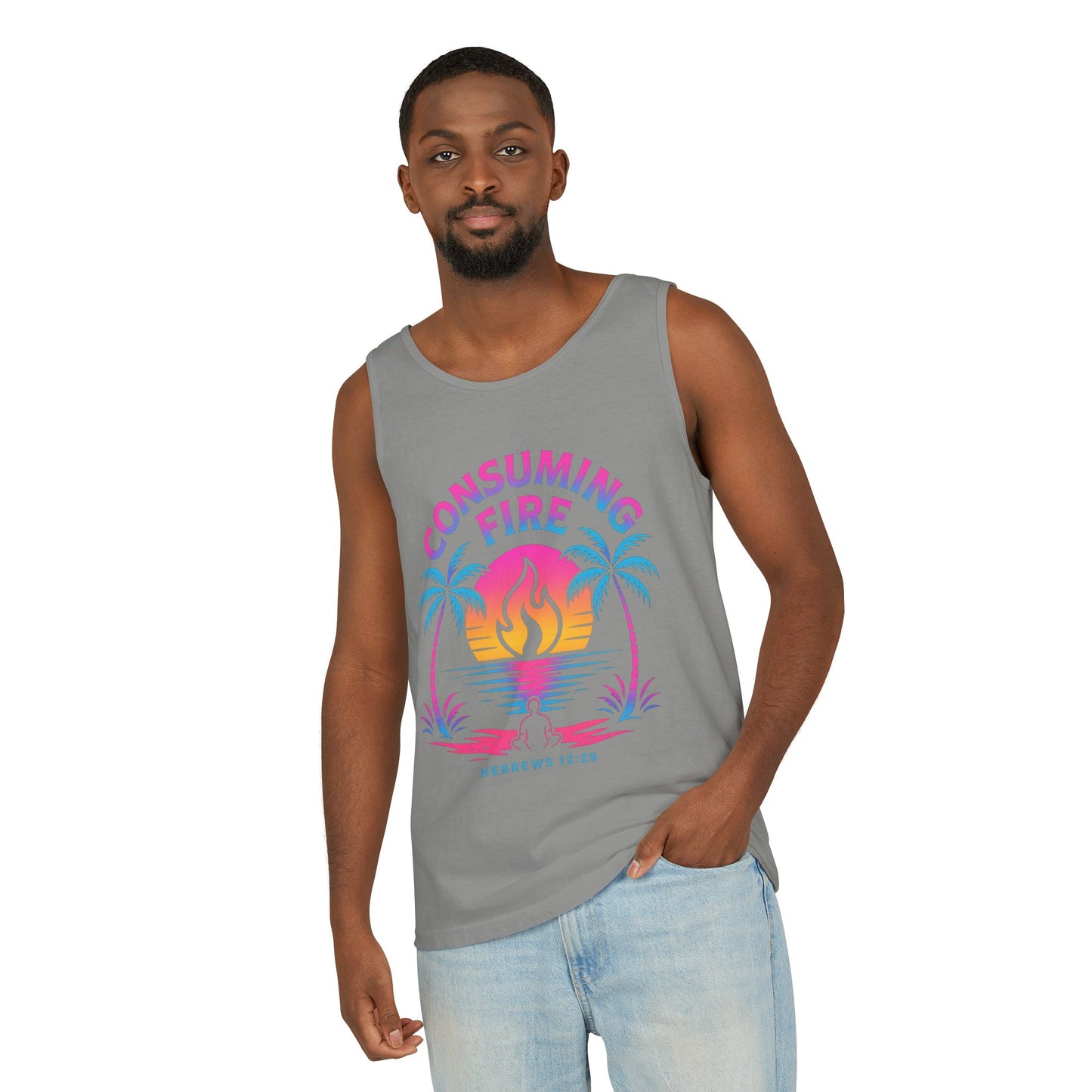 Consuming Fire – Hebrews 12:29 Neon Christian Tank Top