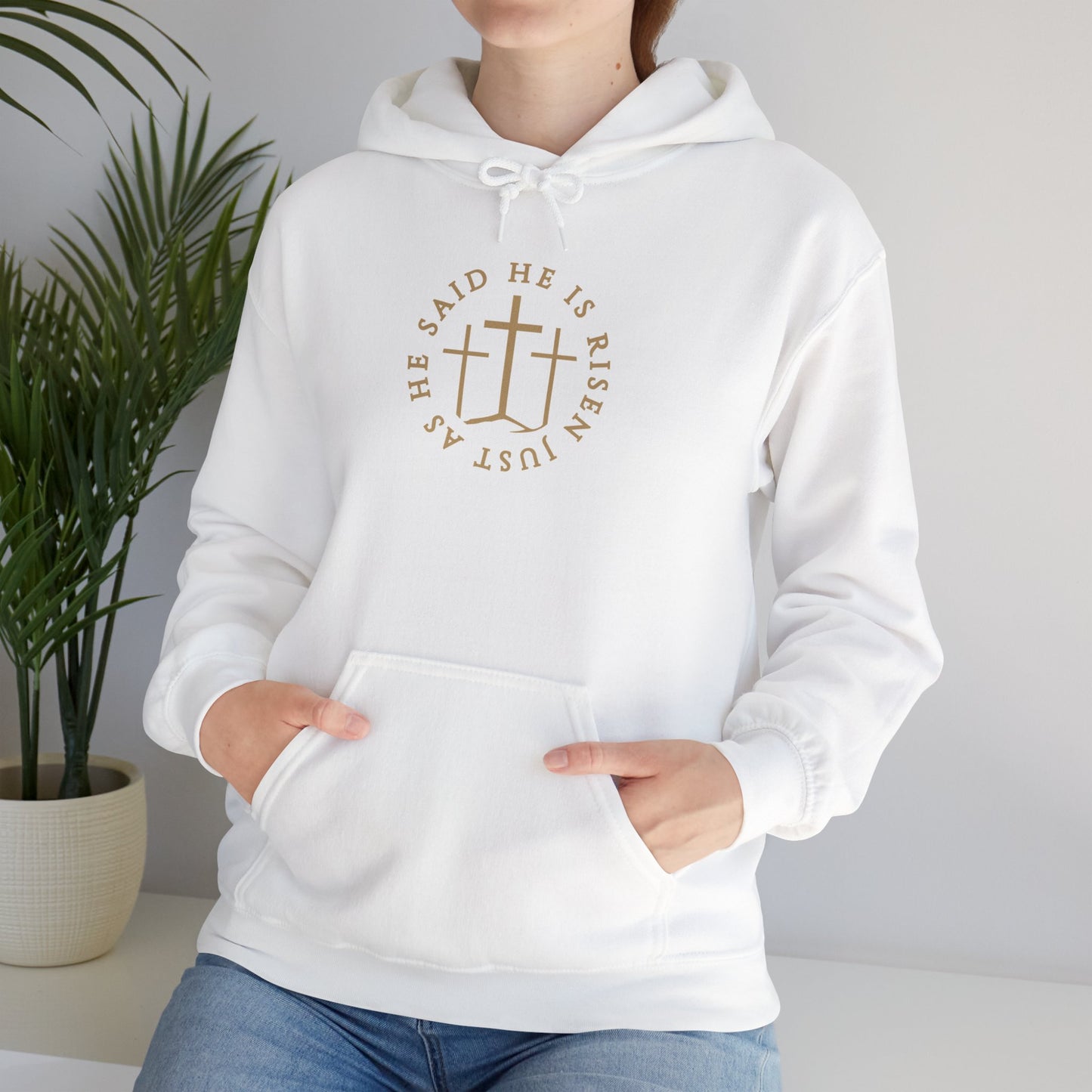 Risen Cross – Matthew 28:6 Hoodie (Front Print)