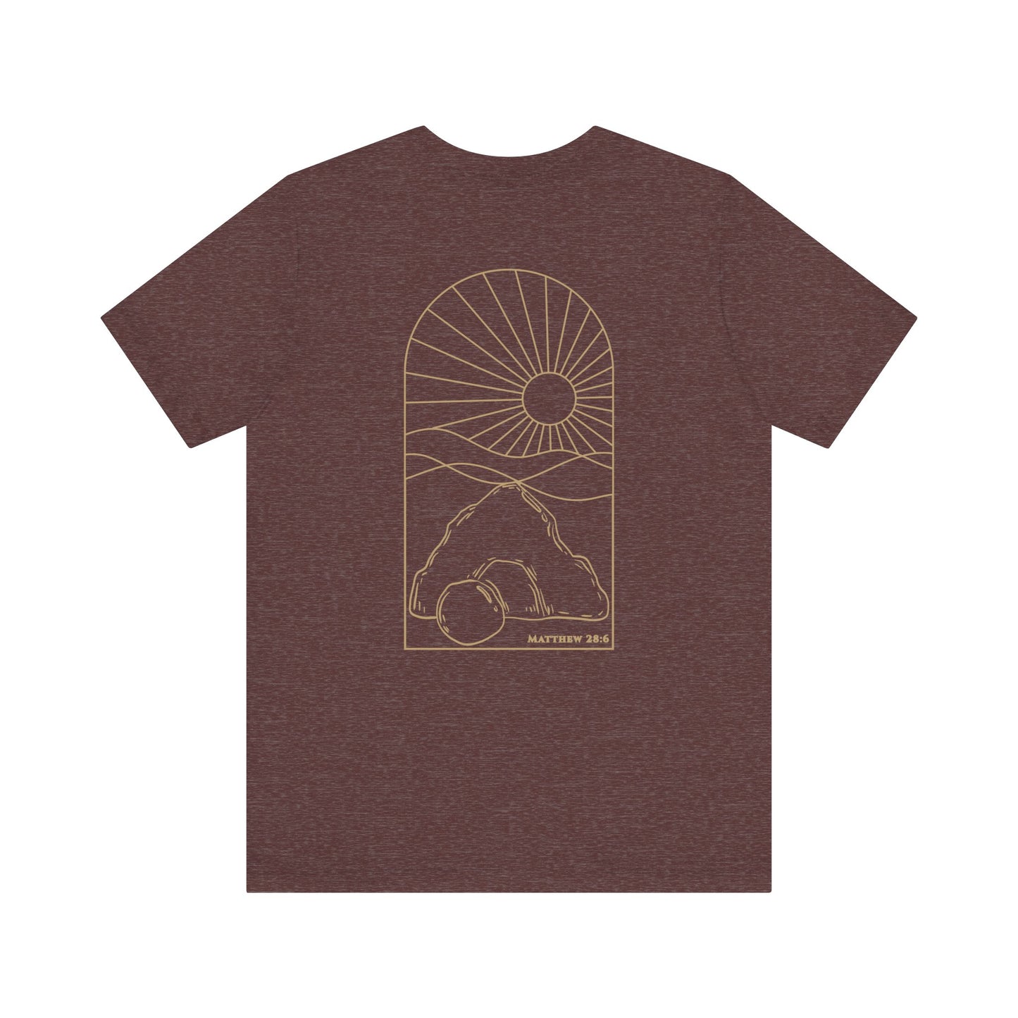 Risen Tomb – Matthew 28:6 Short Sleeve Tee (Back Print)