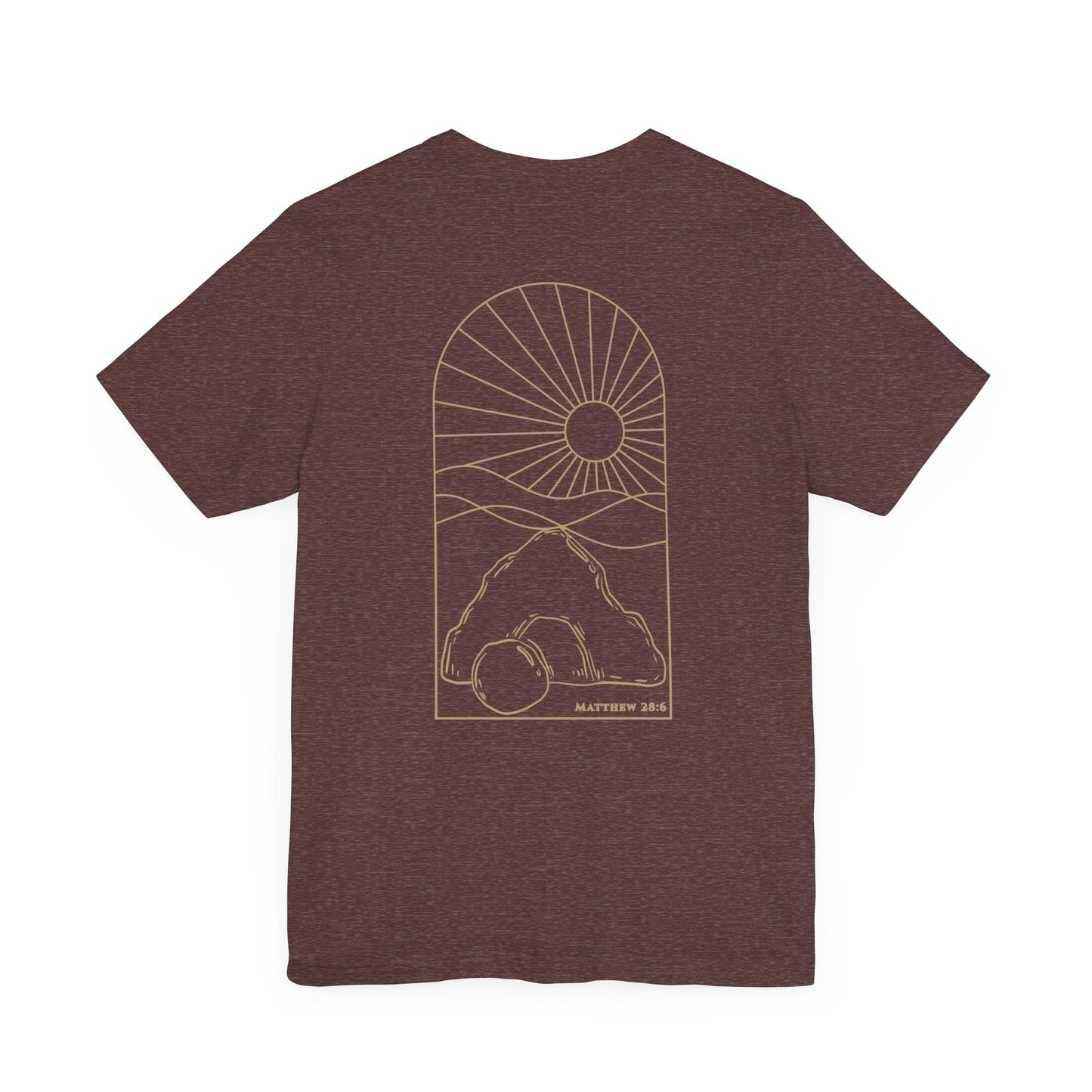 Risen Tomb – Matthew 28:6 Short Sleeve Tee (Back Print)