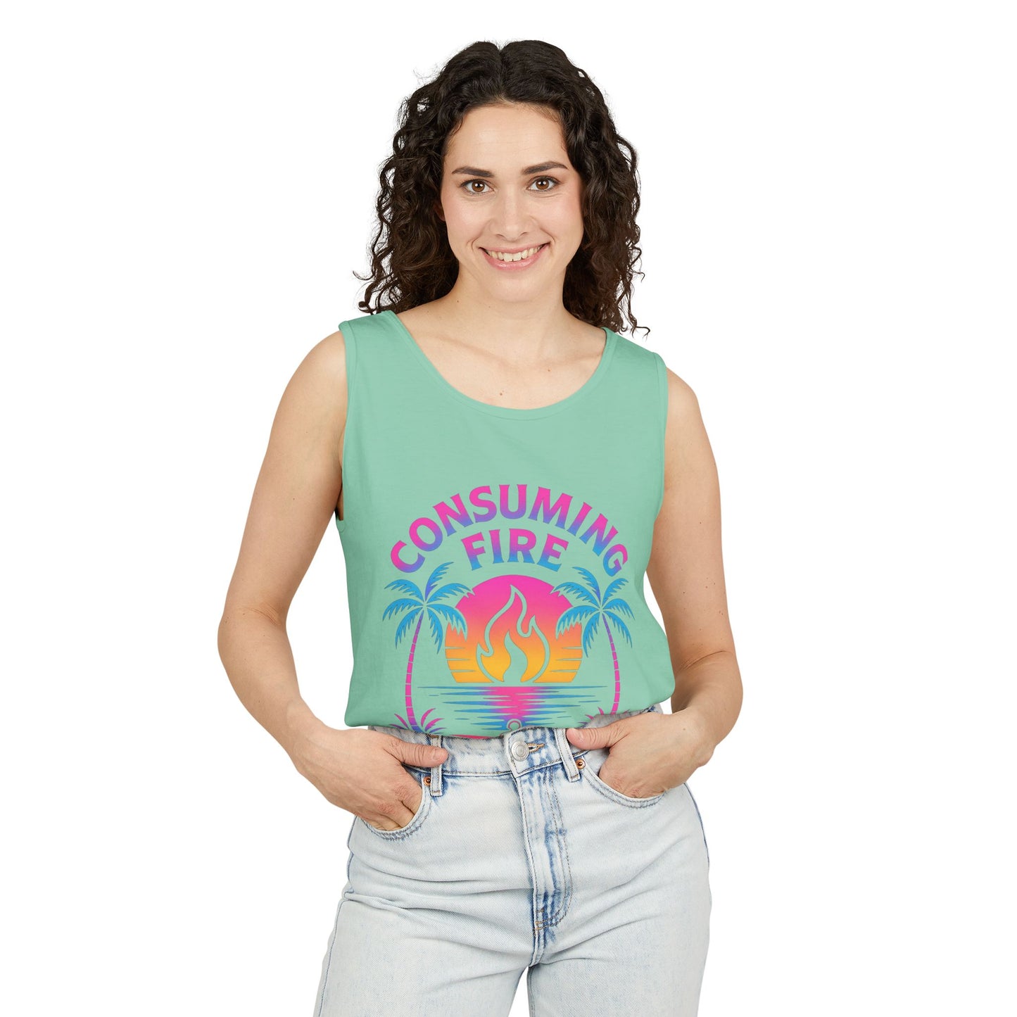 Consuming Fire – Hebrews 12:29 Neon Christian Tank Top