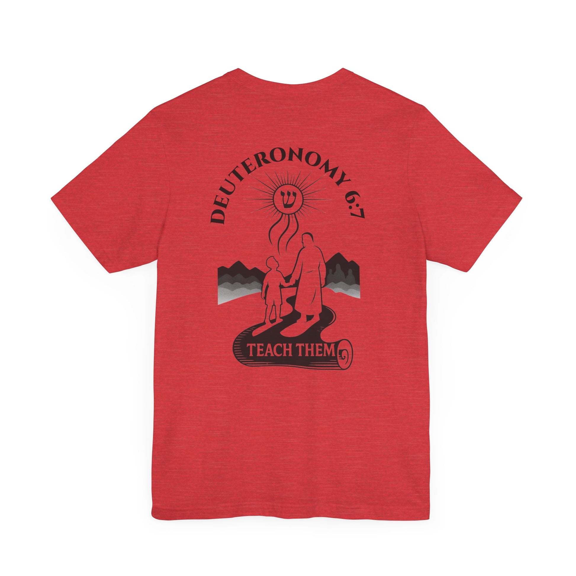 Deuteronomy 6:7 Christian t-shirt with 'Teach Them Diligently' vintage design showing scripture text and symbolic imagery