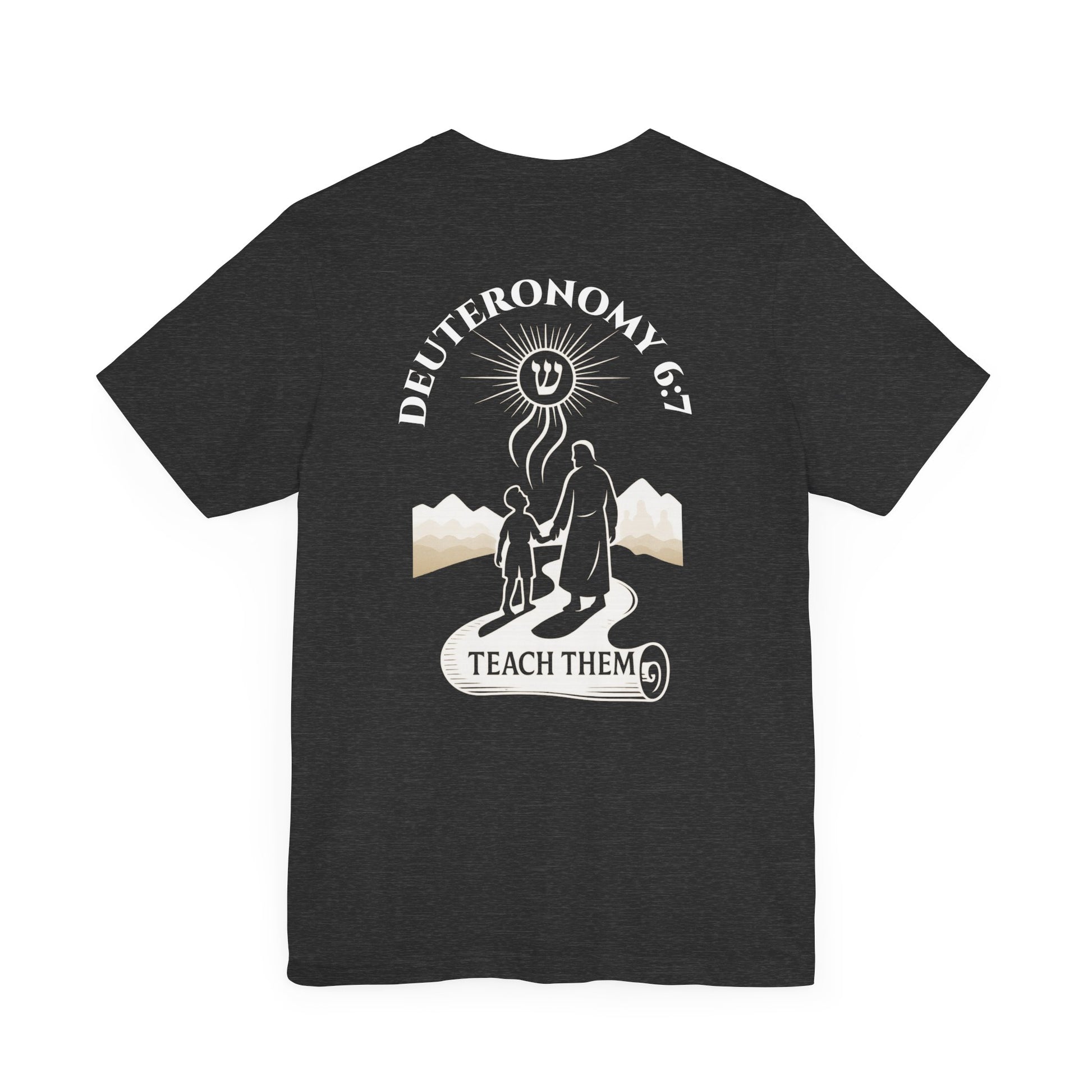 Deuteronomy 6:7 Christian t-shirt with 'Teach Them Diligently' vintage design showing scripture text and symbolic imagery