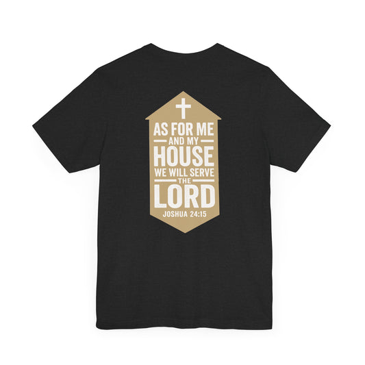 Back view of Joshua 24:15 Christian t-shirt showing scripture design