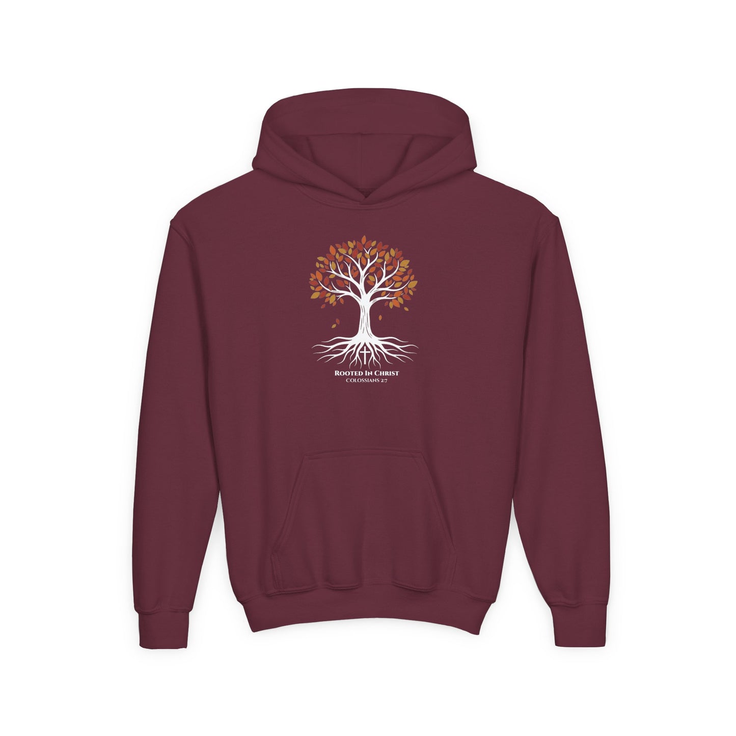 Rooted In Christ – Colossians 2:7 Youth Christian Fall Hoodie