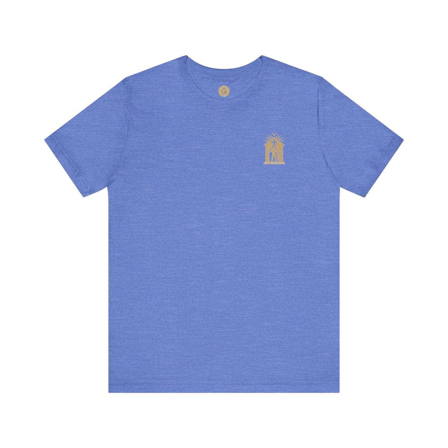 Joshua 24:15 Christian t-shirt with Protector Provider Priest design in heather blue
