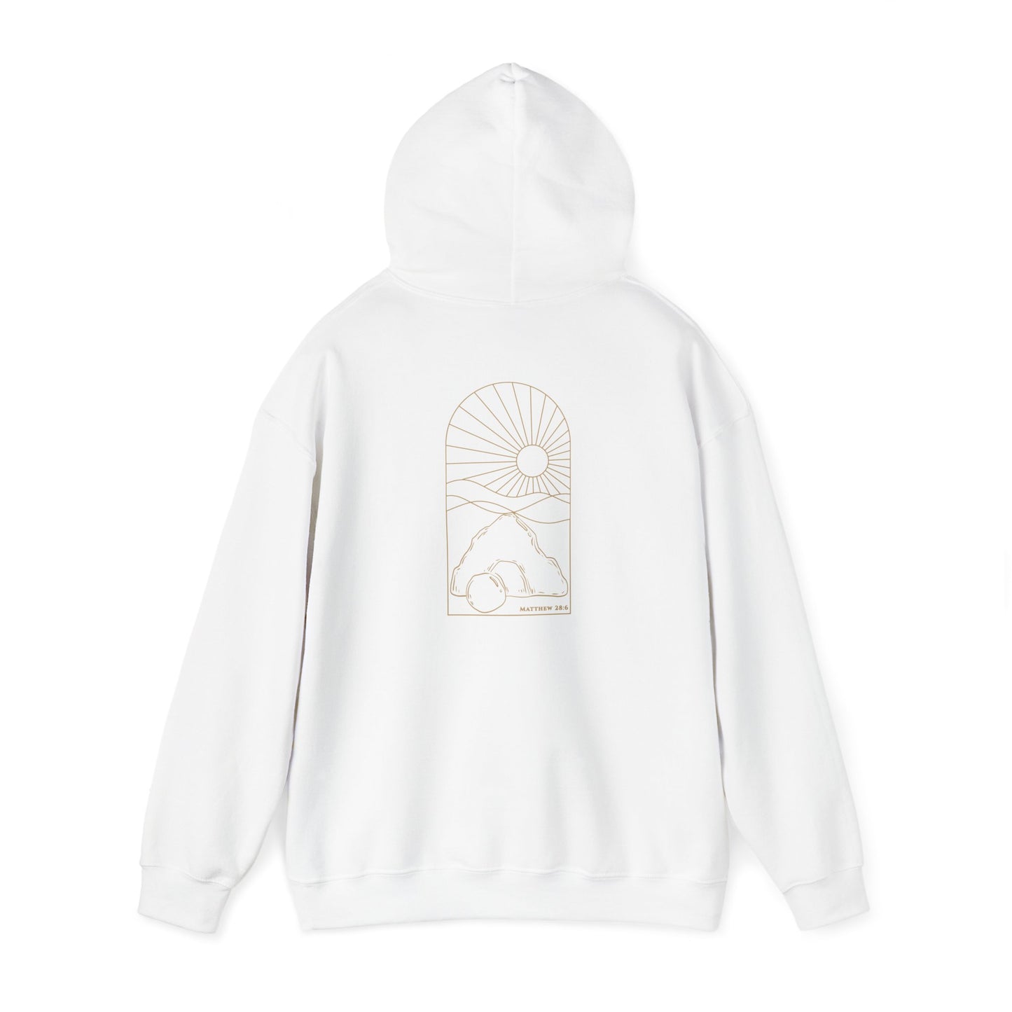 Risen Tomb – Matthew 28:6 Hoodie (Back Print)