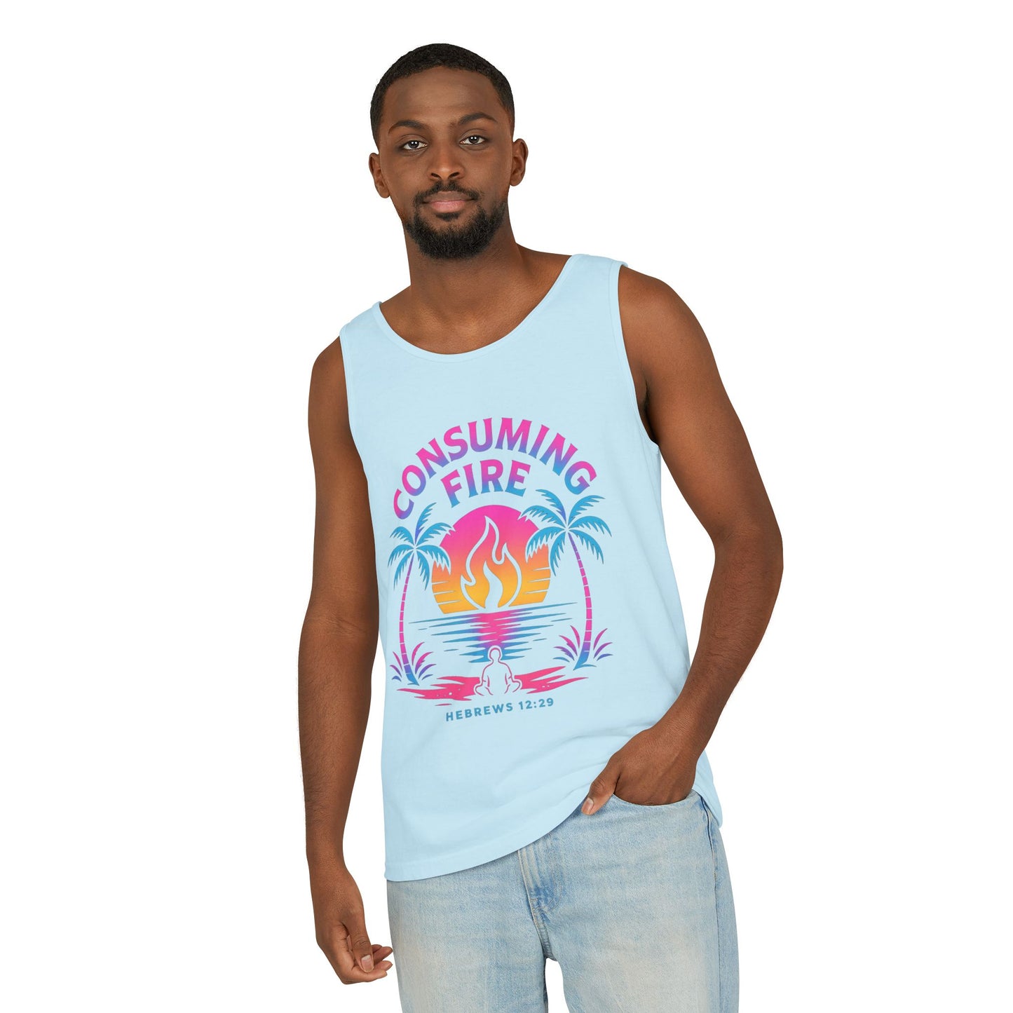 Consuming Fire – Hebrews 12:29 Neon Christian Tank Top